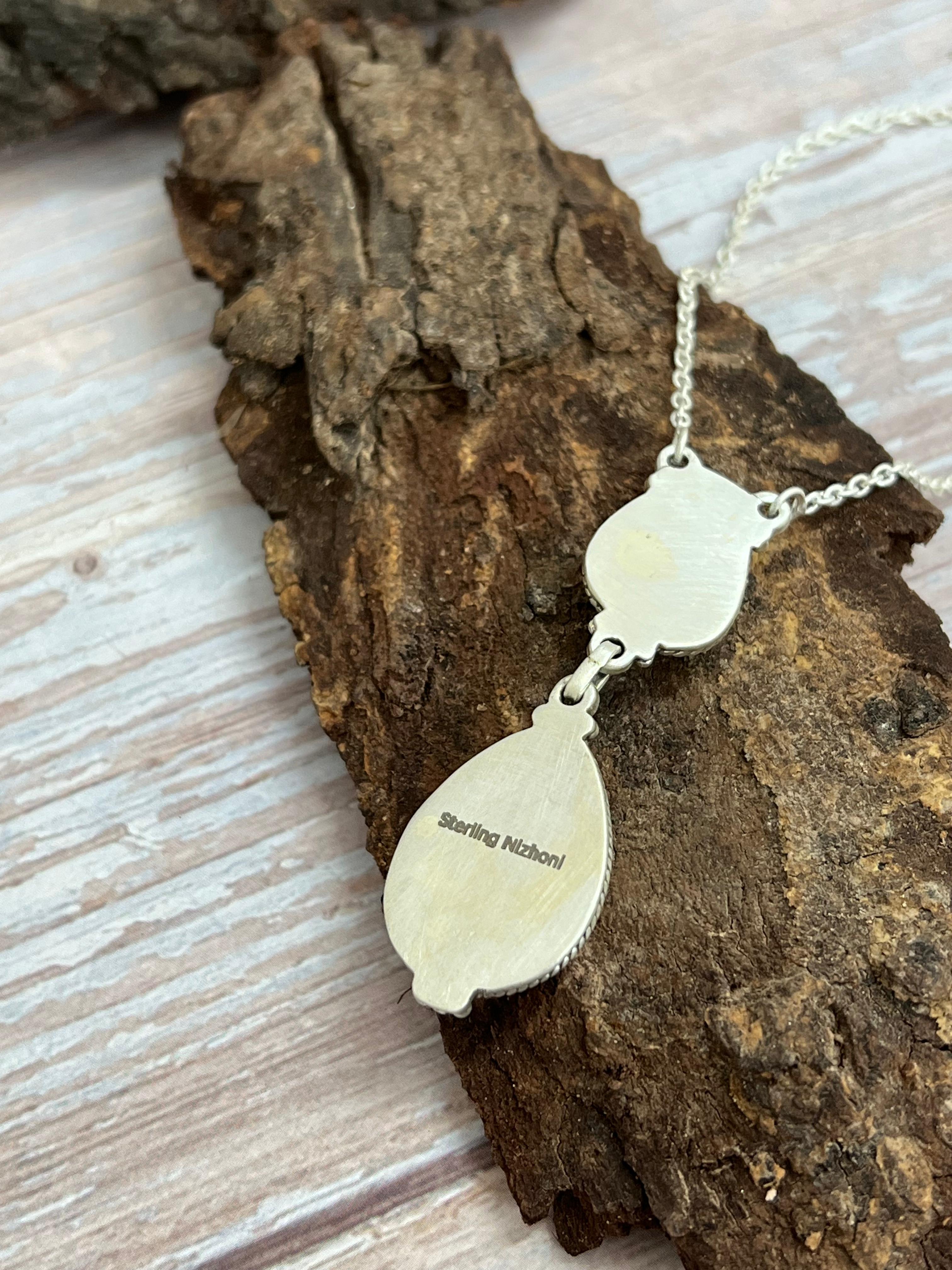 Handmade Sterling Silver Cotton Candy Turquoise Necklace with Signed Nizhoni