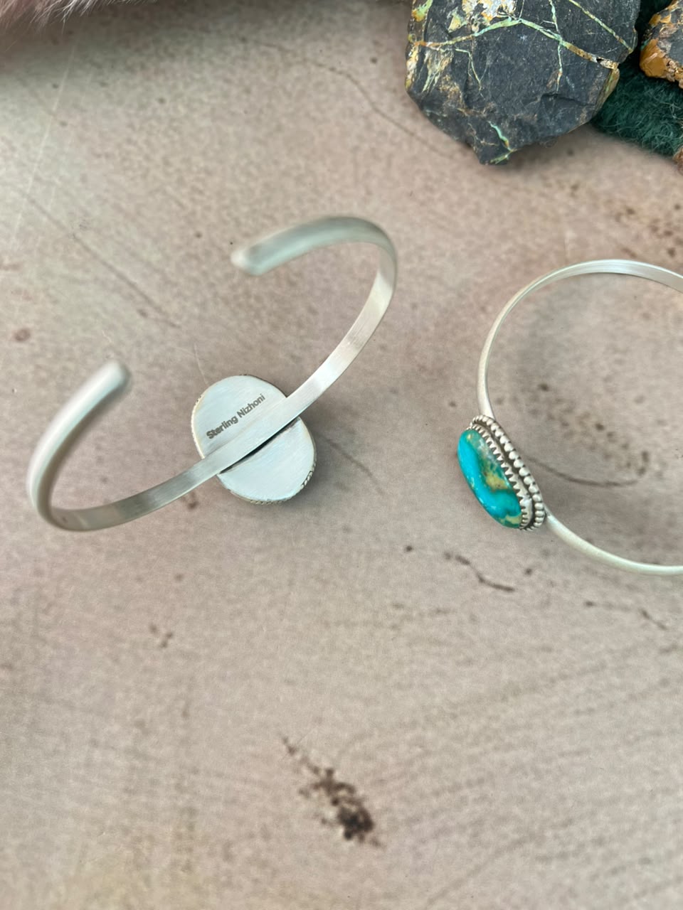 Handmade Sterling Silver Hardy Pit Collection: Cuff Bracelet Signed Nizhoni