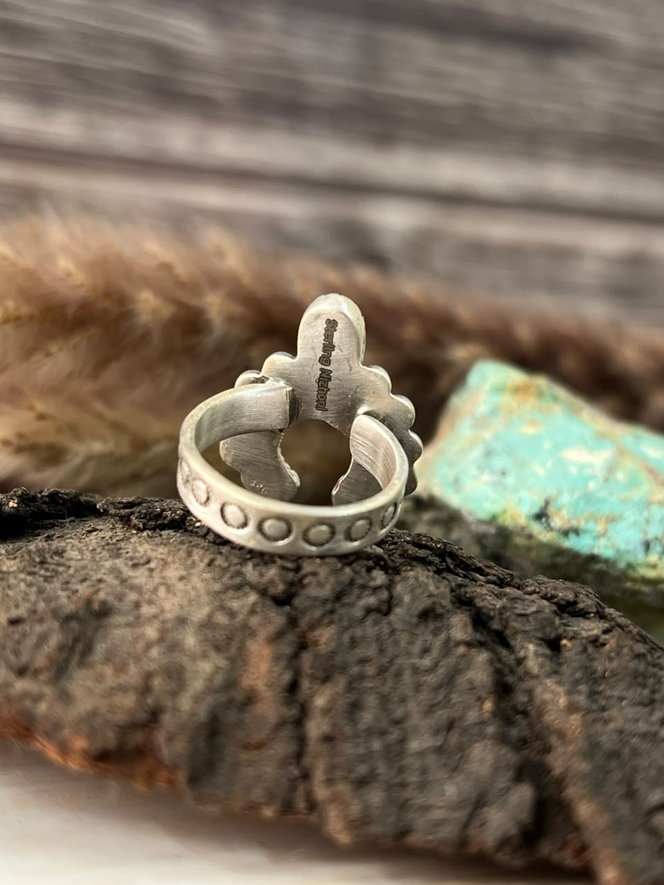 Handmade Sterling Silver Kingman Turquoise Adjustable Ring Signed Nizhoni