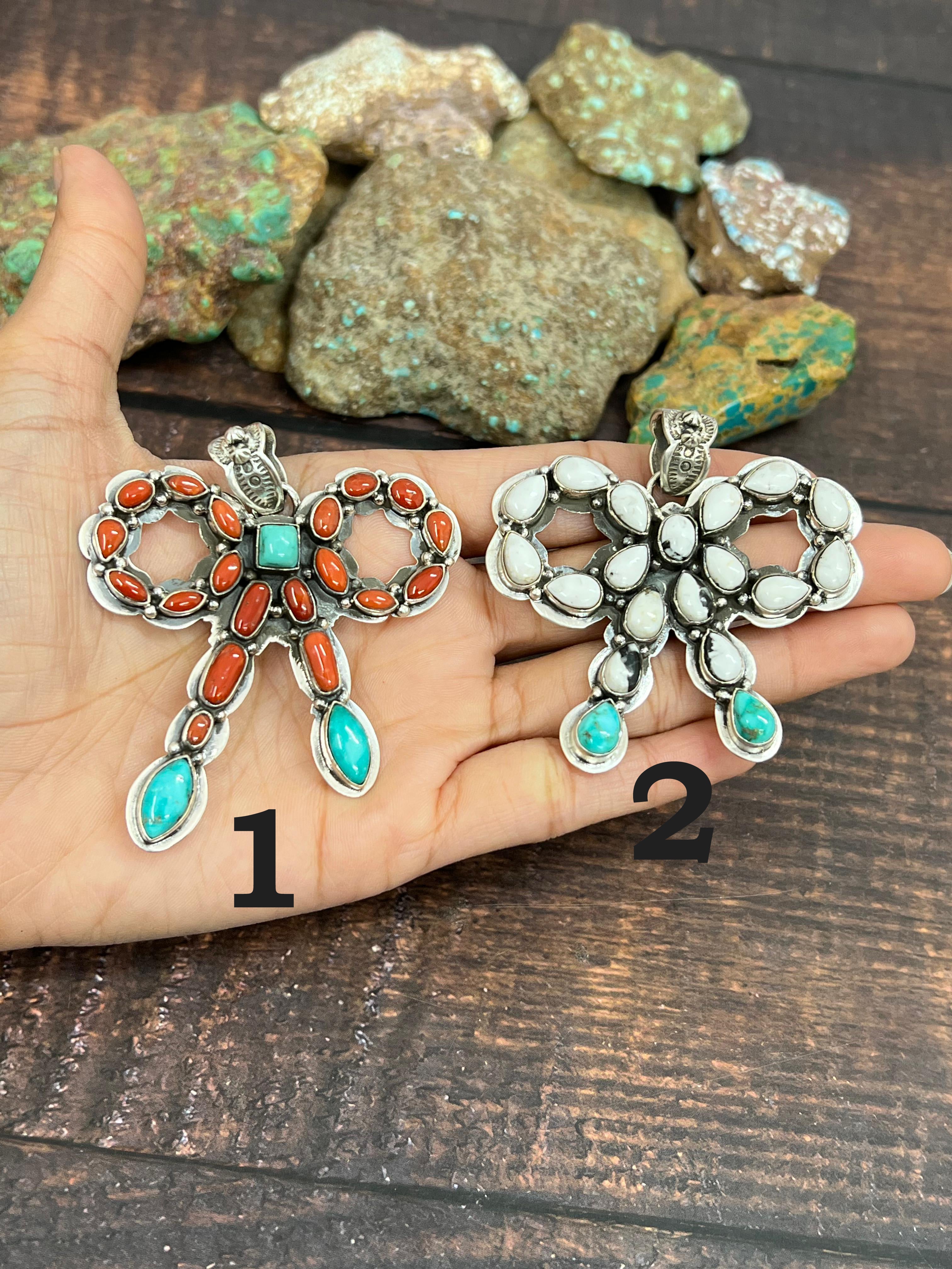 Handmade Sterling Silver Multi Stones Pendant, Signed Nizhoni