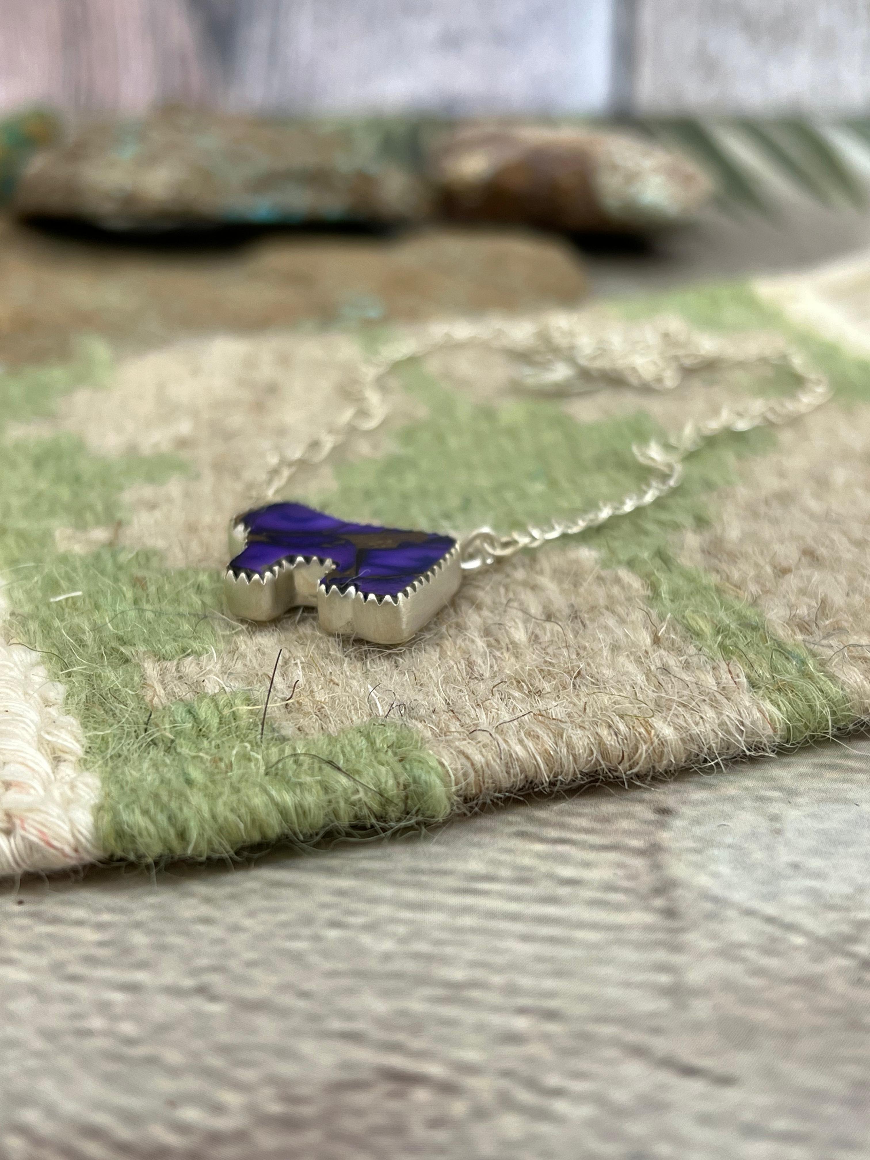 Handmade Sterling Silver Grape Dahlia Bull Necklace with Signed Nizhoni