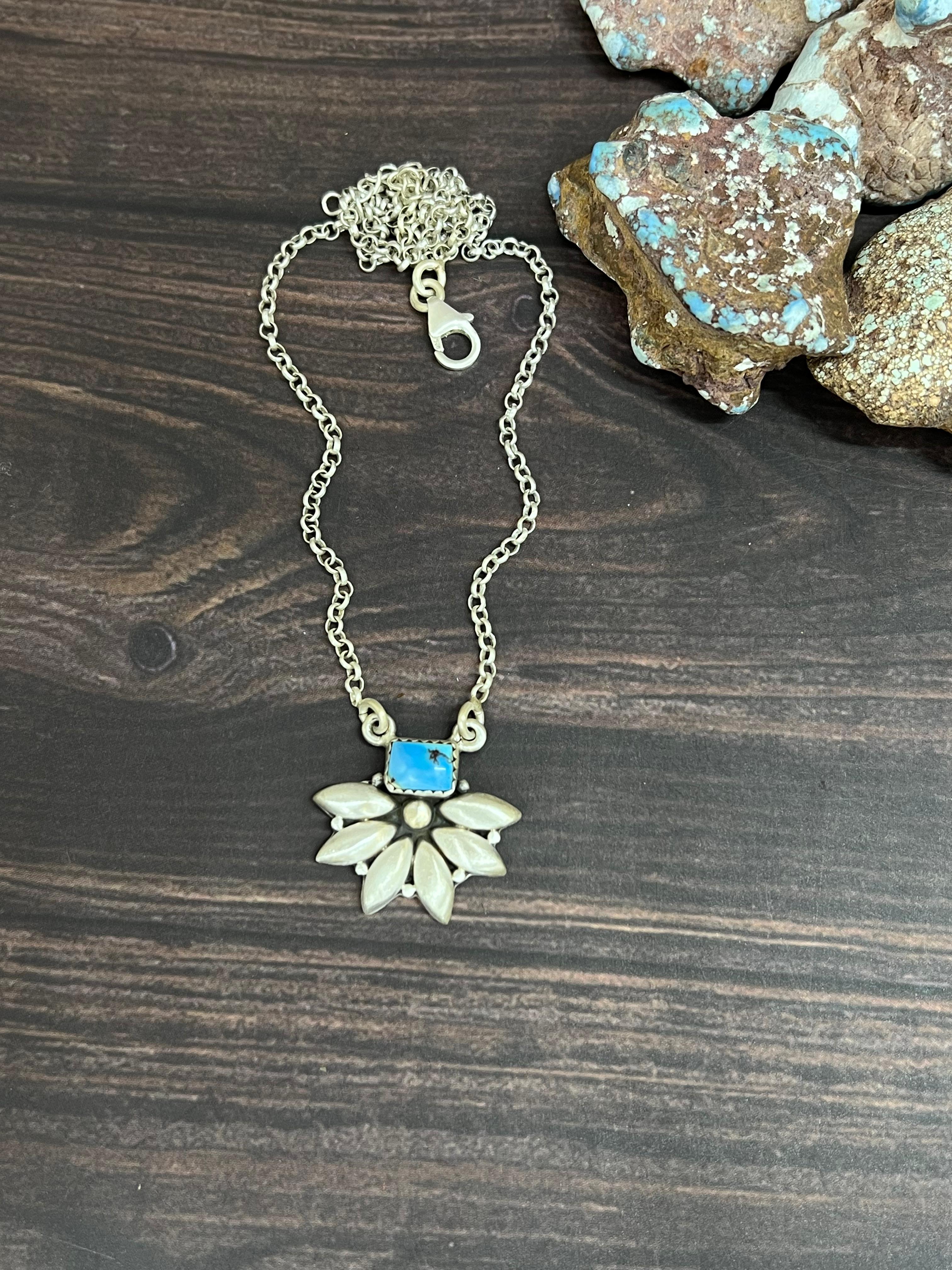 "Ball Collection" Handmade Sterling Silver Golden Hills Turquoise Necklace with Signed Nizhoni