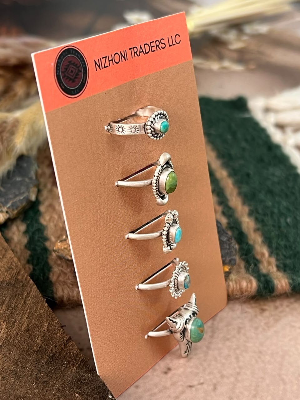 Handmade Sterling Silver Kingman Turquoise Adjustable Ring Card