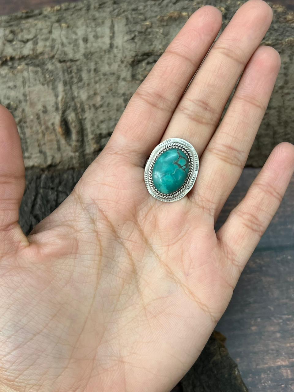 Handmade Sterling Silver Hubai Turquoise Adjustable Ring "Signed Nizhoni"