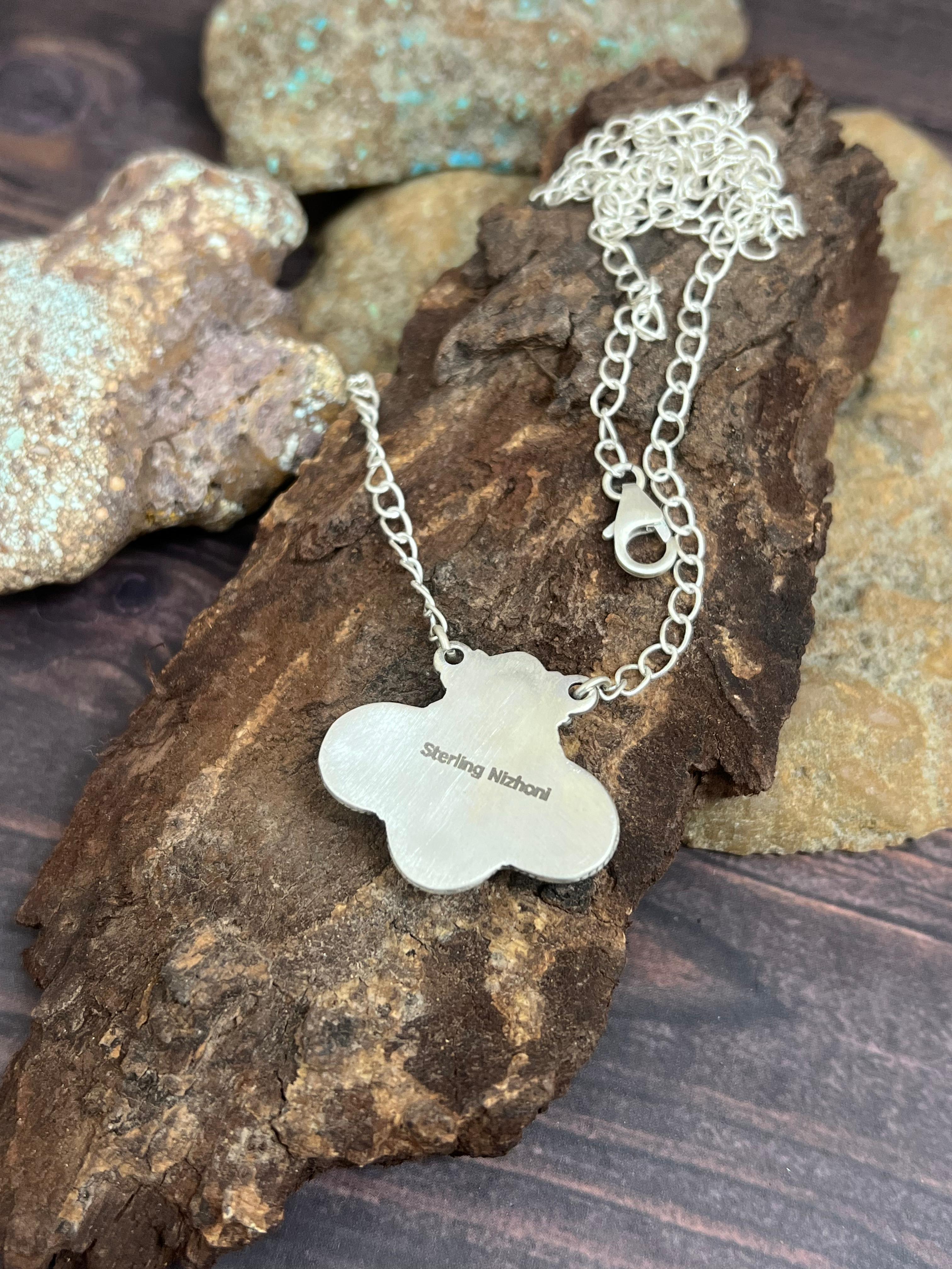 Handmade Sterling Silver Honey Dahlia Necklace with Signed Nizhoni