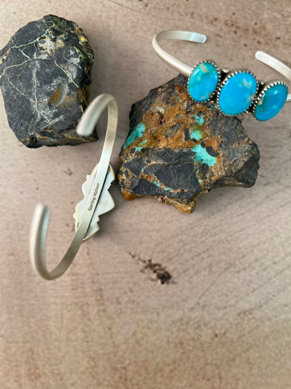Handmade Sterling Silver Hardy Pit Collection: Cuff Bracelet Signed Nizhoni