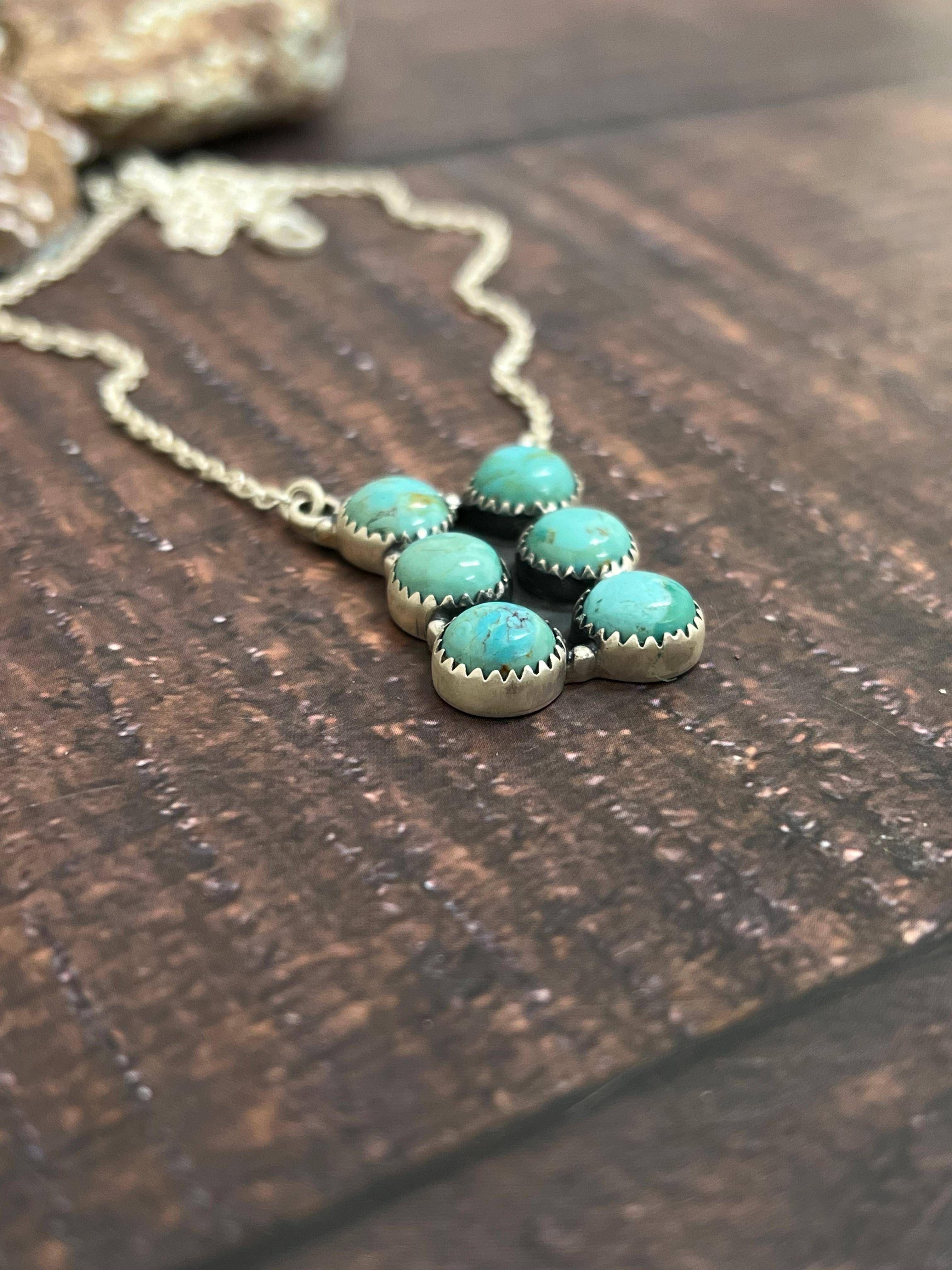 Handmade Sterling Silver Kingman Turquoise Necklace with Signed Nizhoni