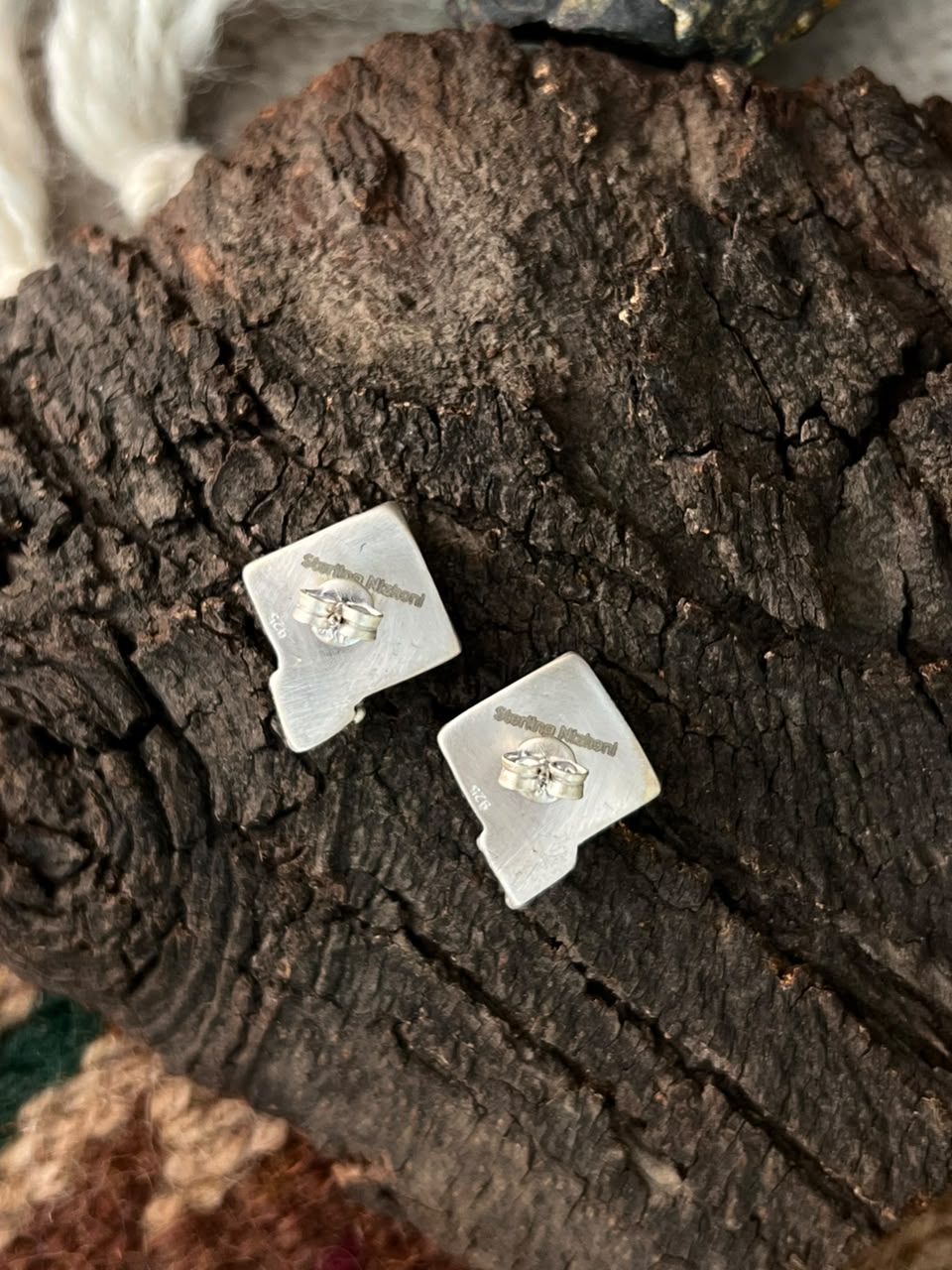 Handmade Sterling Silver Kingman Turquoise Cobble Stone Post Studs Earrings Signed Nizhoni