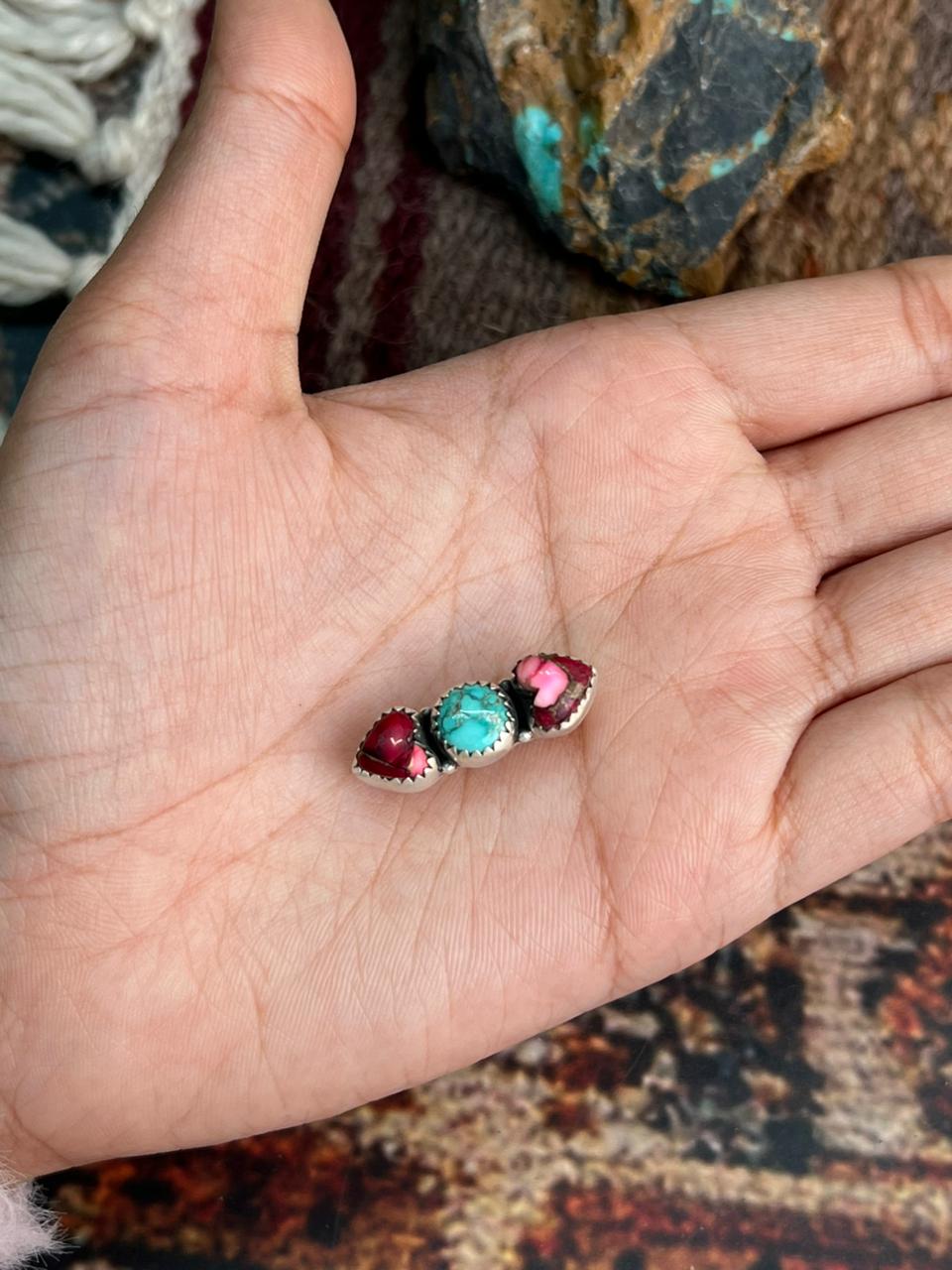 Handmade Sterling Silver Dahlia Rose with Emerald Valley Turquoise Watch Charms "Signed Nizhoni"