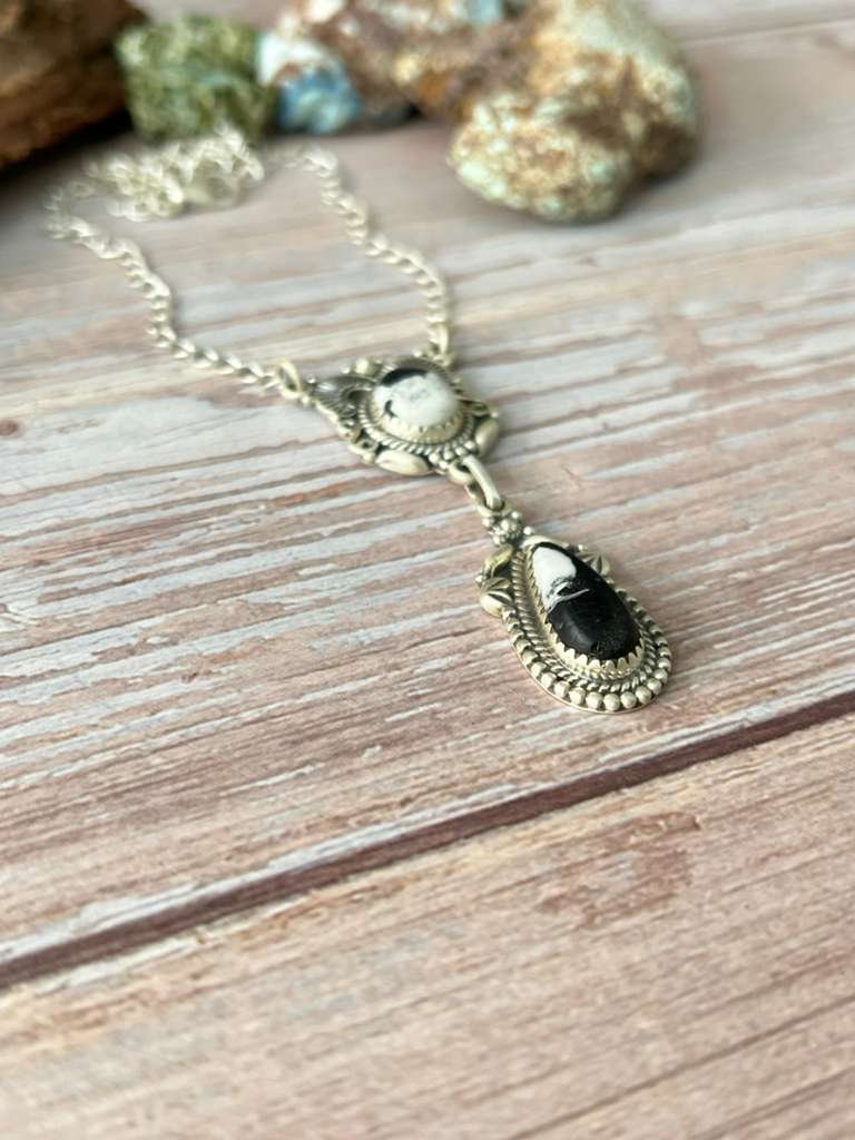 Handmade Sterling Silver White Buffalo Necklace with Signed Nizhoni