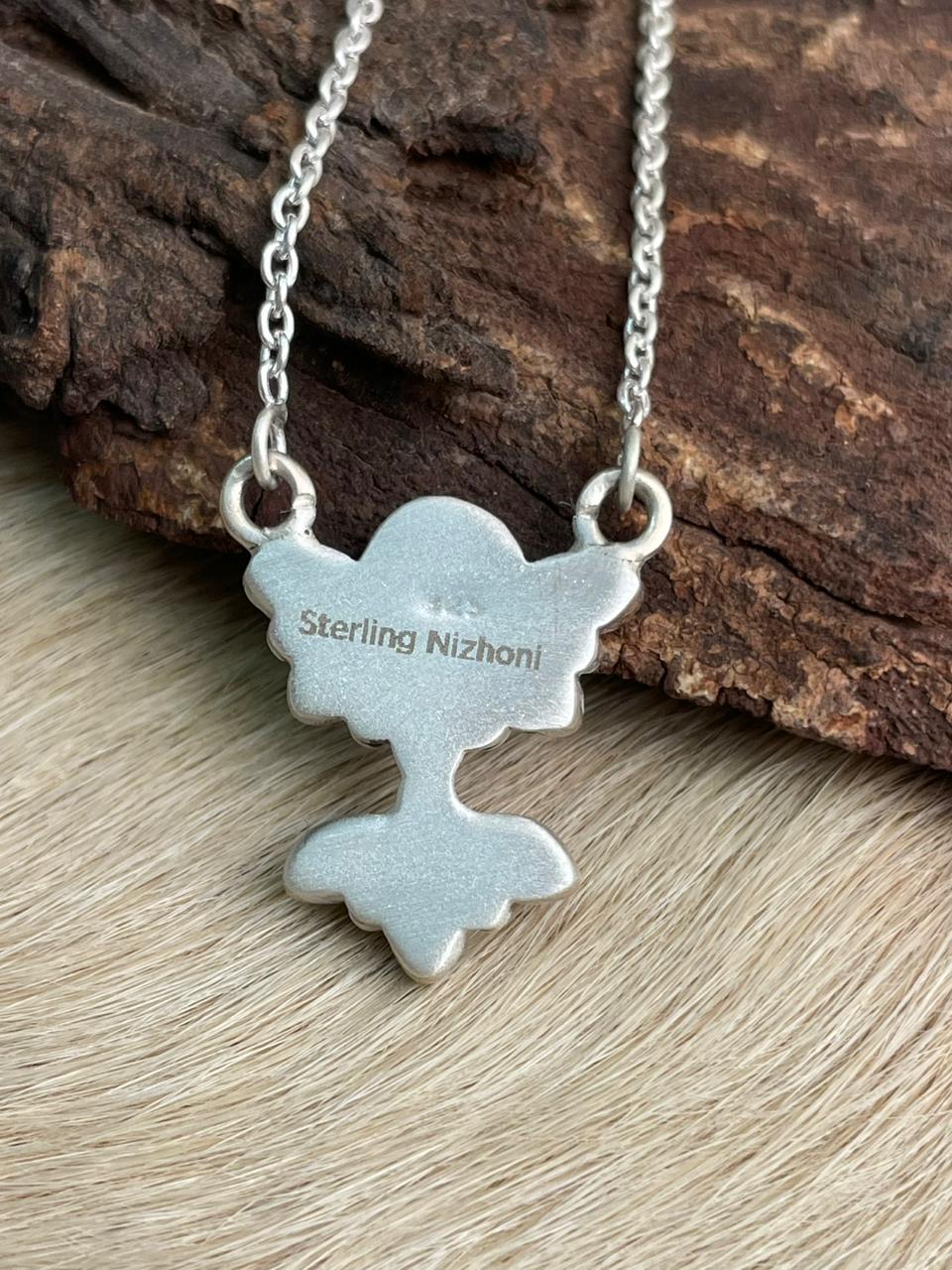 Handmade Sterling Silver Kingman Turquoise Necklace "Signed Nizhoni"