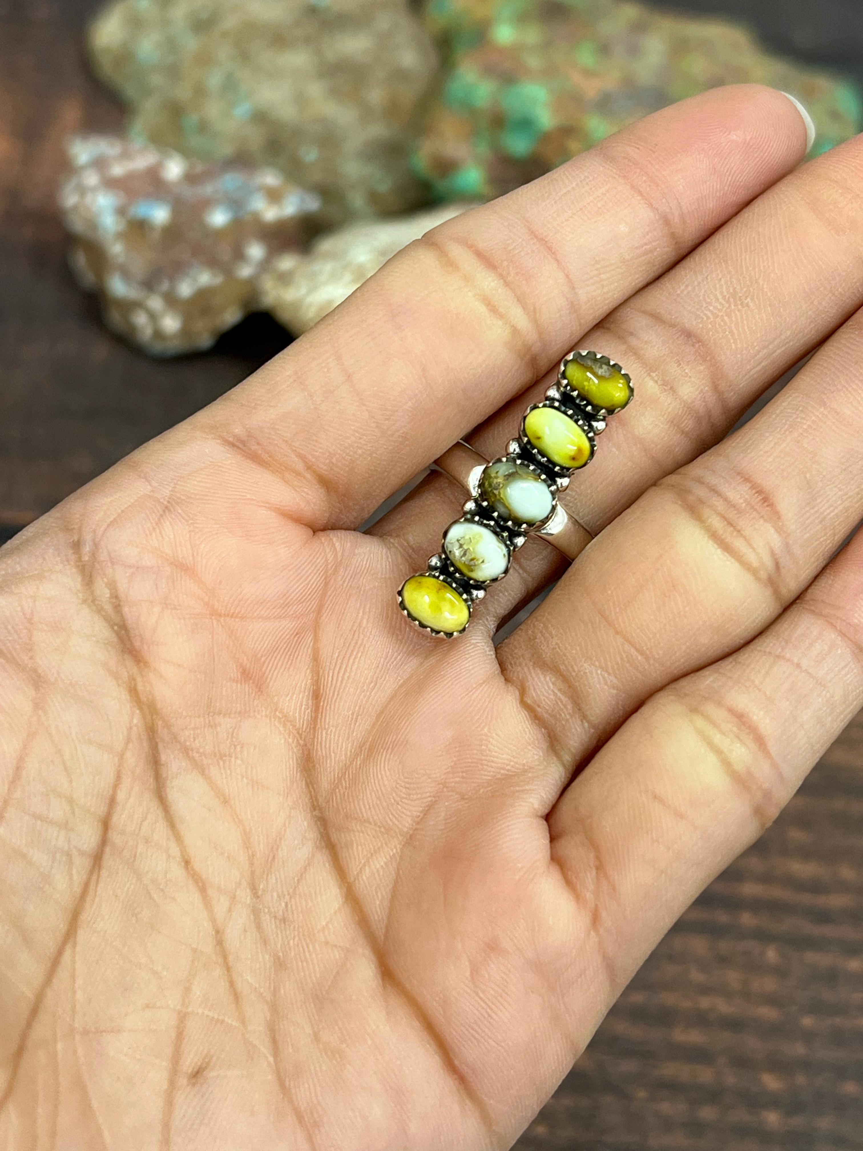 Handmade Sterling Silver Palomino Turquoise Adjustable Ring with Signed Nizhoni