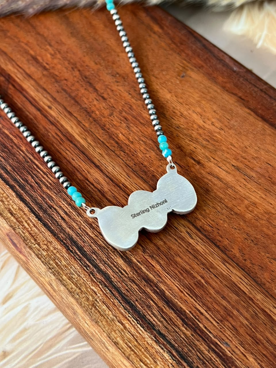 Handmade Sterling Silver Manassa with Kingman Turquoise Beaded Necklace Signed Nizhoni