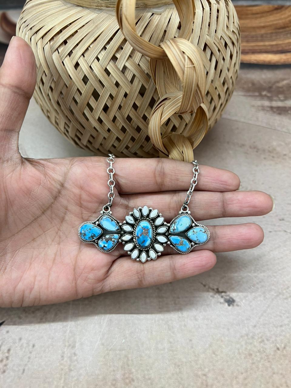 Handmade Sterling Silver Golden Hills with White Collection Necklace "Signed Nizhoni"