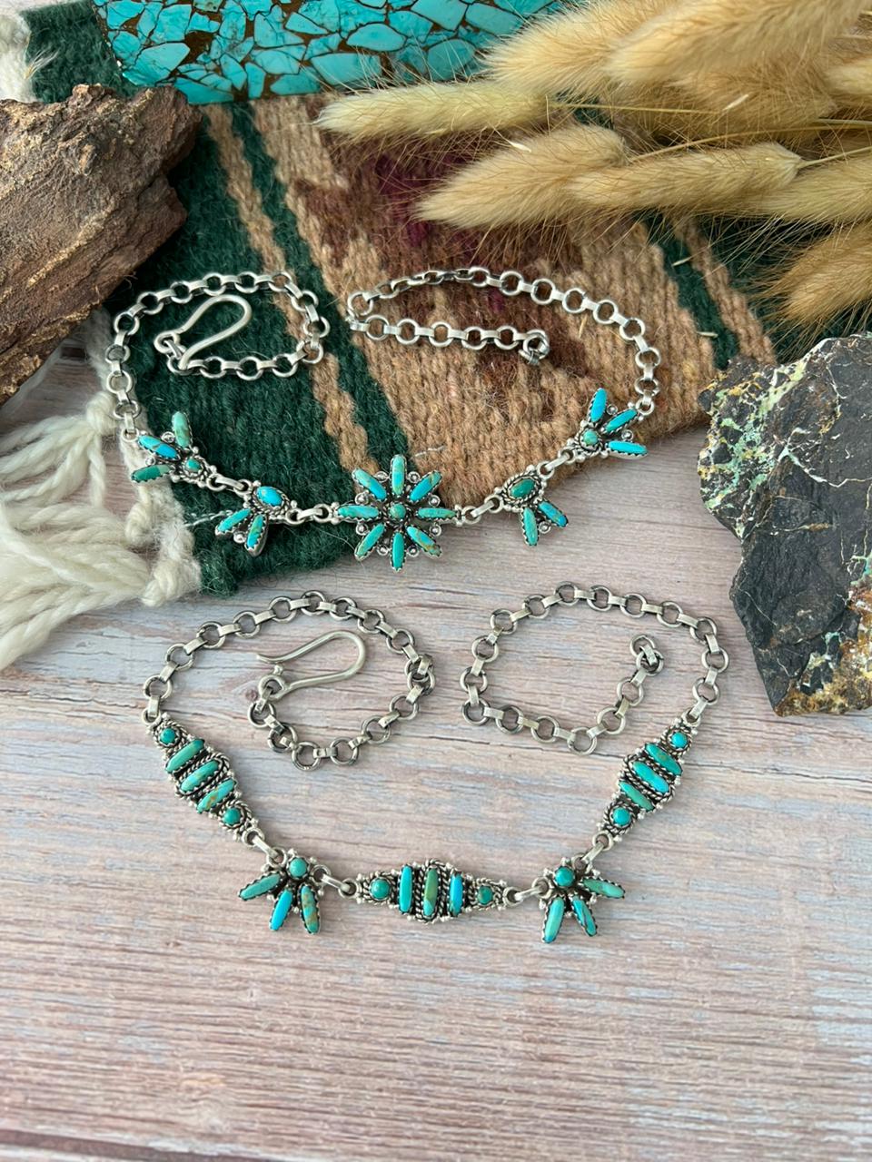 Handmade Sterling Silver Kingman Turquoise Choker Necklace "Signed Nizhoni"