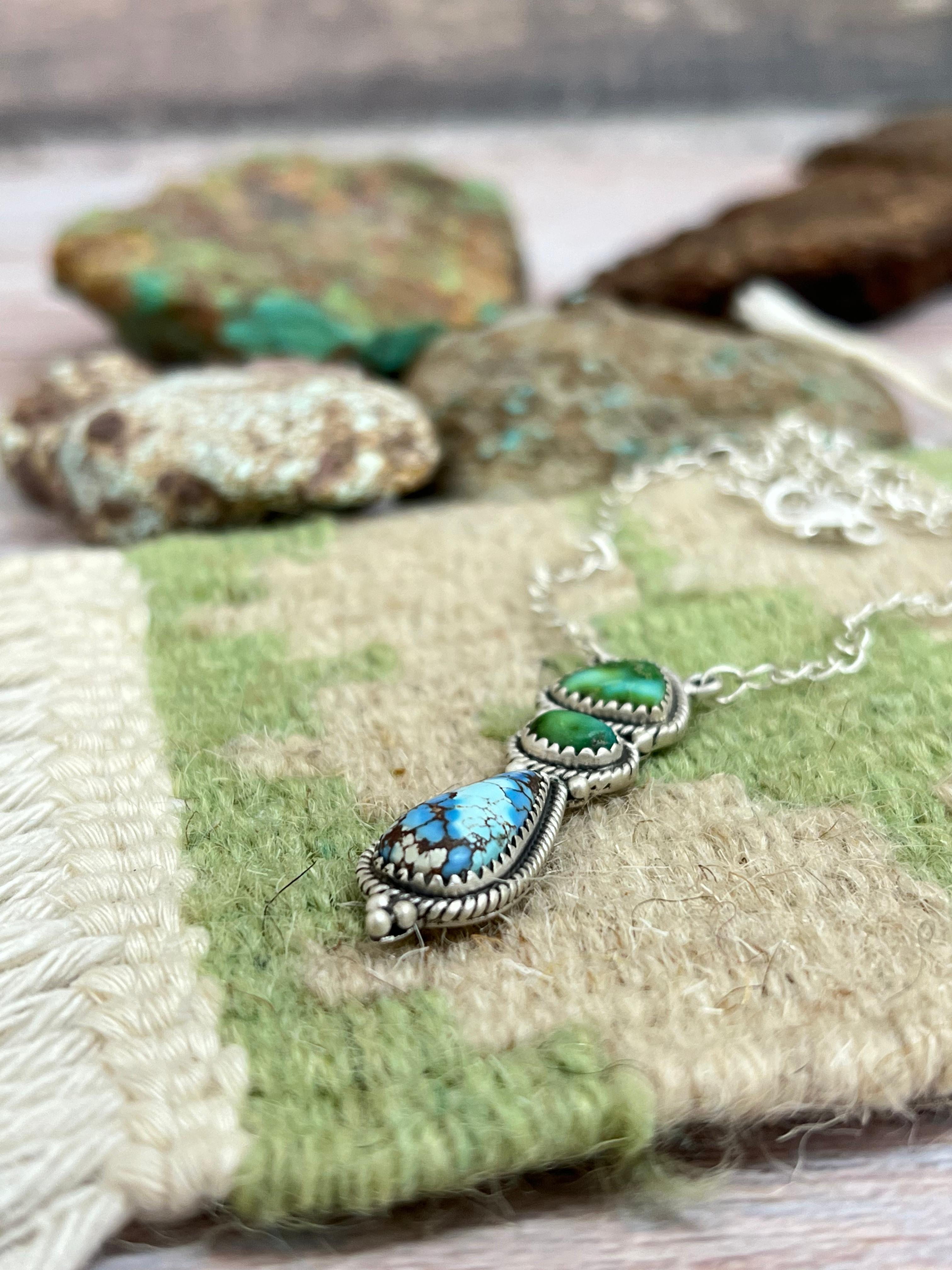 Handmade Sterling Silver Golden Hills Turquoise, Sonoran Mountain Turquoise Necklace with Signed Nizhoni
