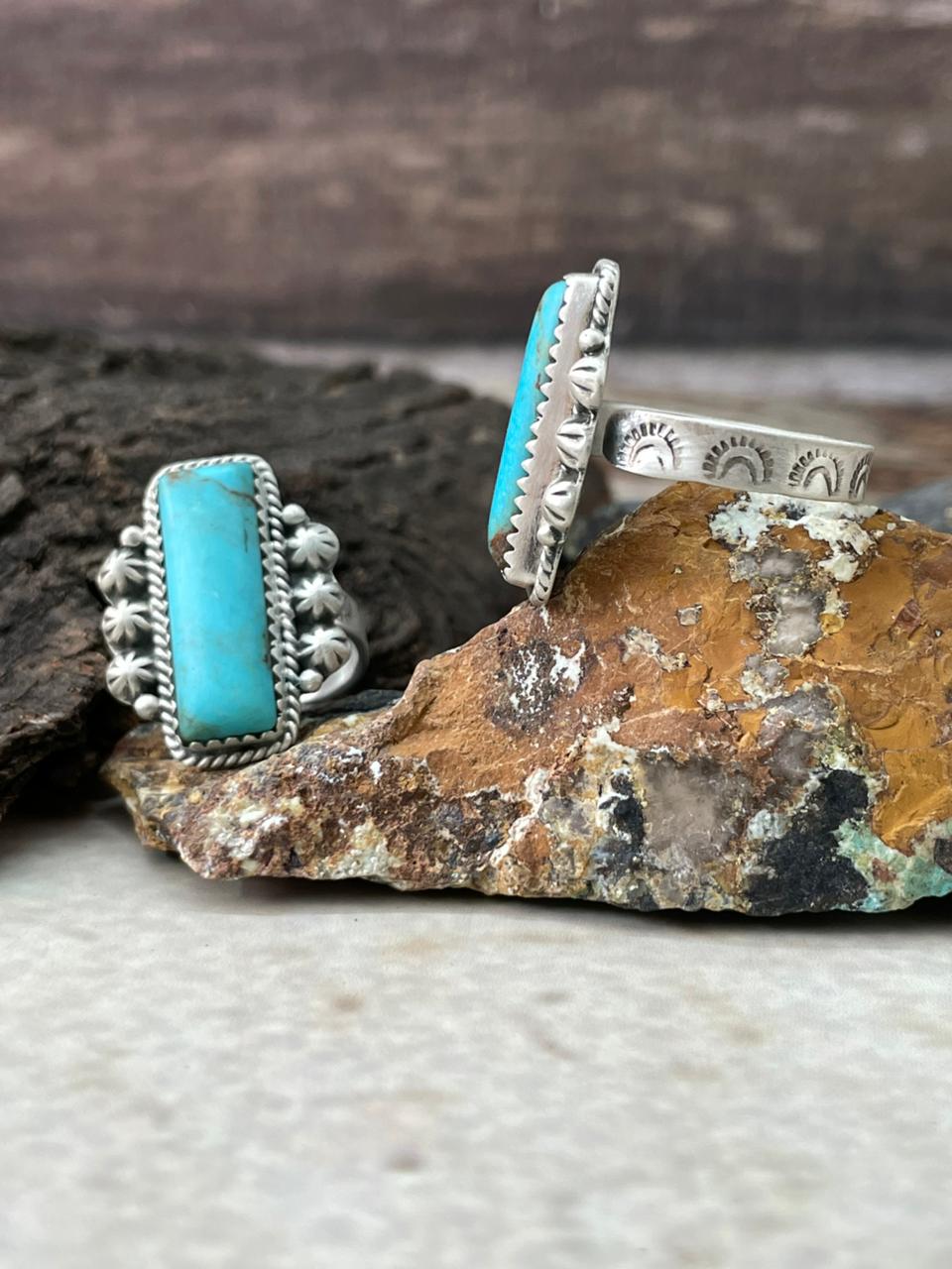 Handmade Sterling Silver Blue Turquoise Adjustable Ring "Signed Nizhoni"
