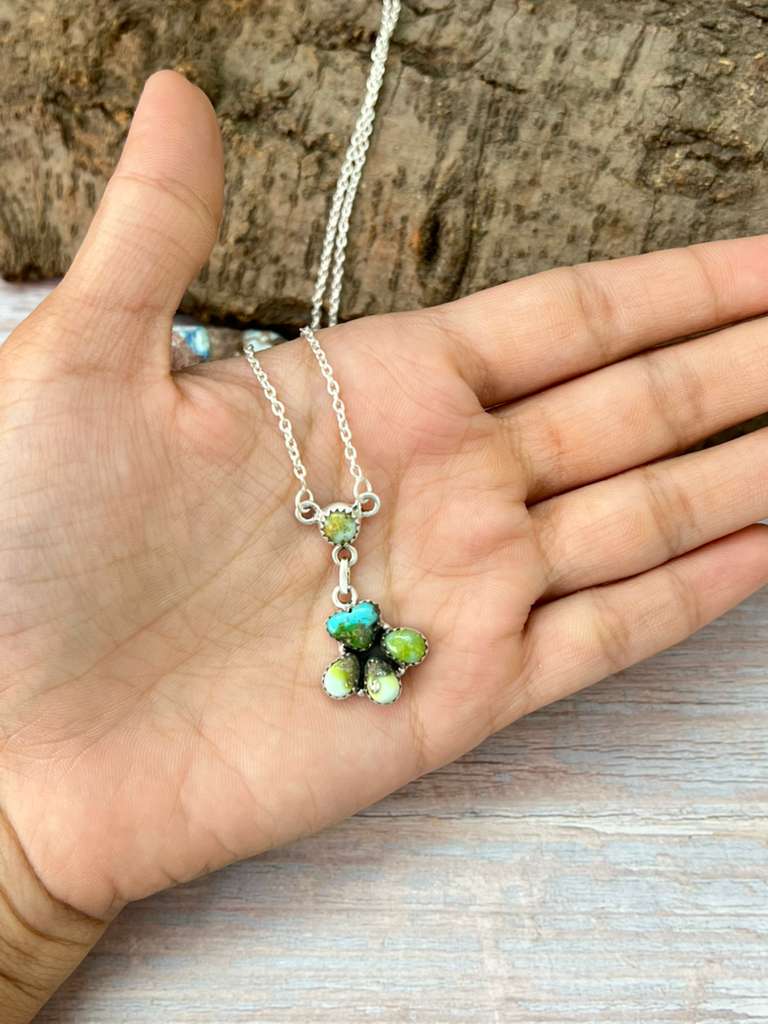 Handmade Sterling Silver Sonoran Mountain Turquoise with Palomino Turquoise Necklace with Signed Nizhoni