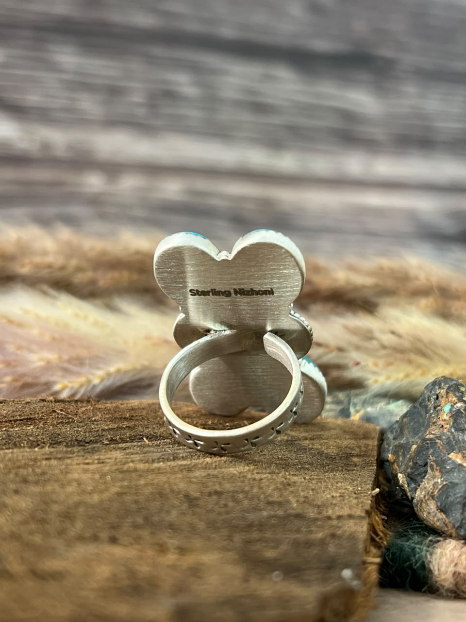 Handmade Sterling Silver Hardy Pit Collection: Adjustable Ring Signed Nizhoni