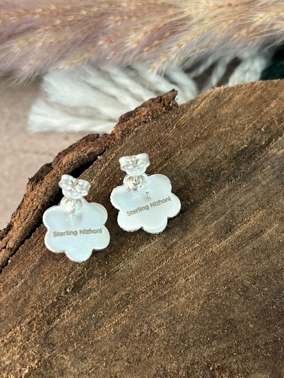 Handmade Sterling Silver Kingman Turquoise Post Studs Earrings Signed Nizhoni