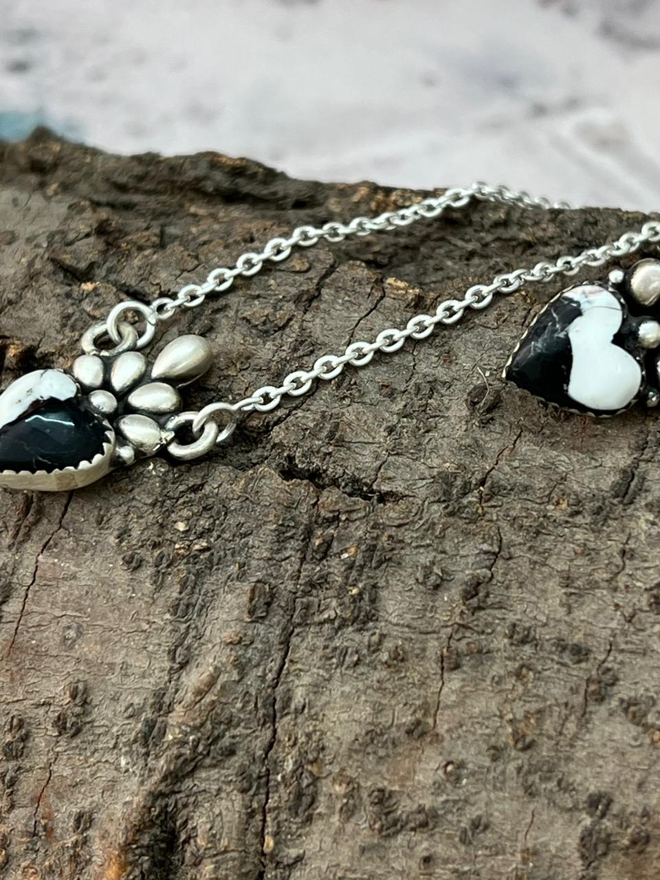 Handmade Sterling Silver White Buffalo Necklace Earrings Set "Signed Nizhoni"