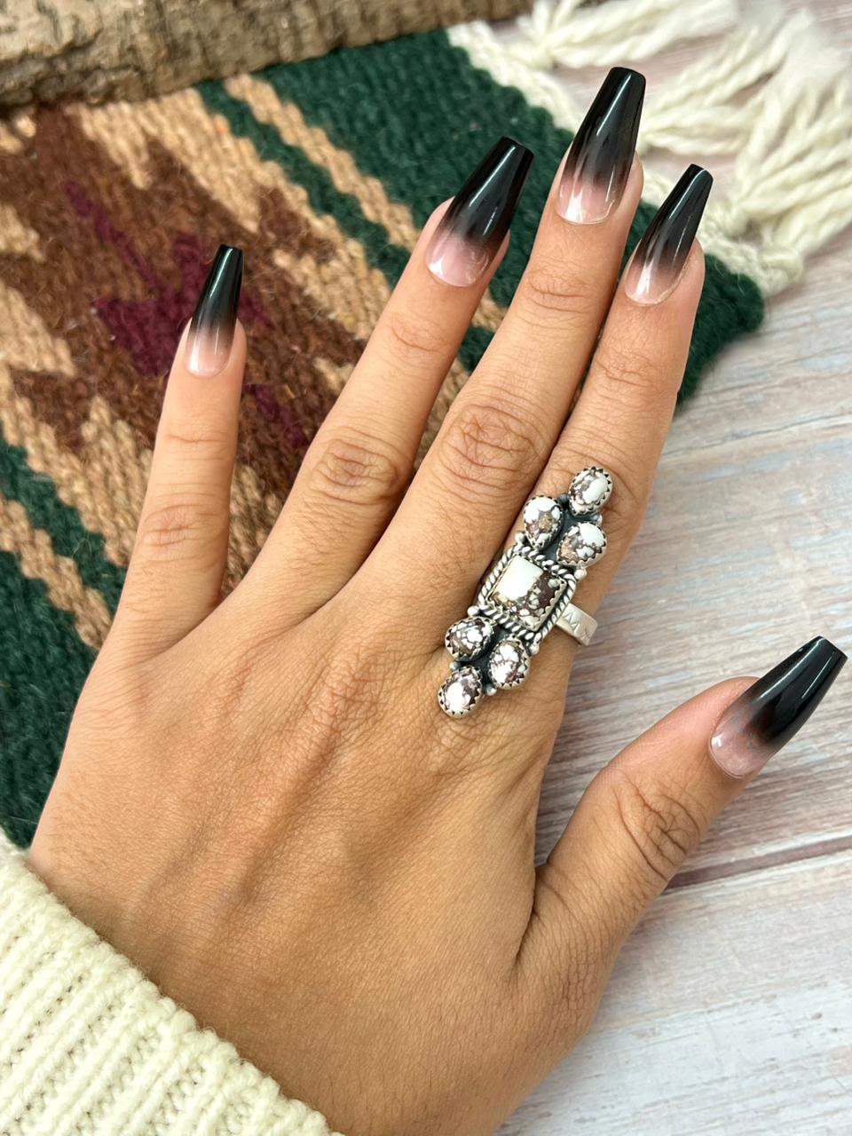 Handmade Sterling Silver Wildhorse Magnesite Adjustable Ring "Signed Nizhoni"