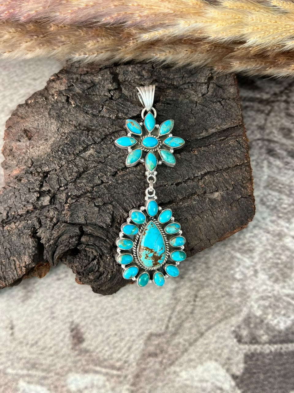 Handmade Sterling Silver Kingman with Royston Turquoise Pendant Signed Nizhoni