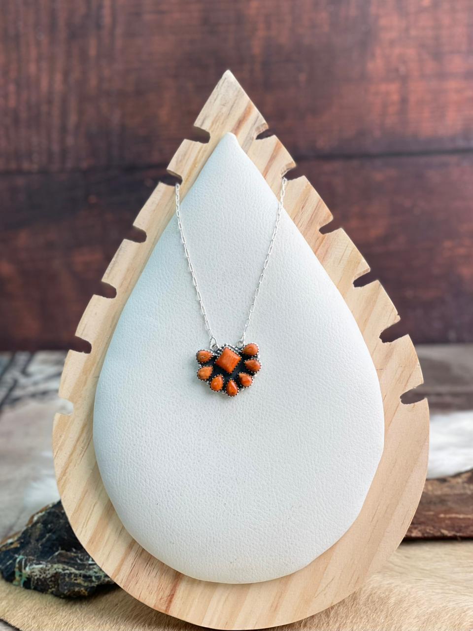 Handmade Sterling Silver Orange Mojave Necklace "Signed Nizhoni"