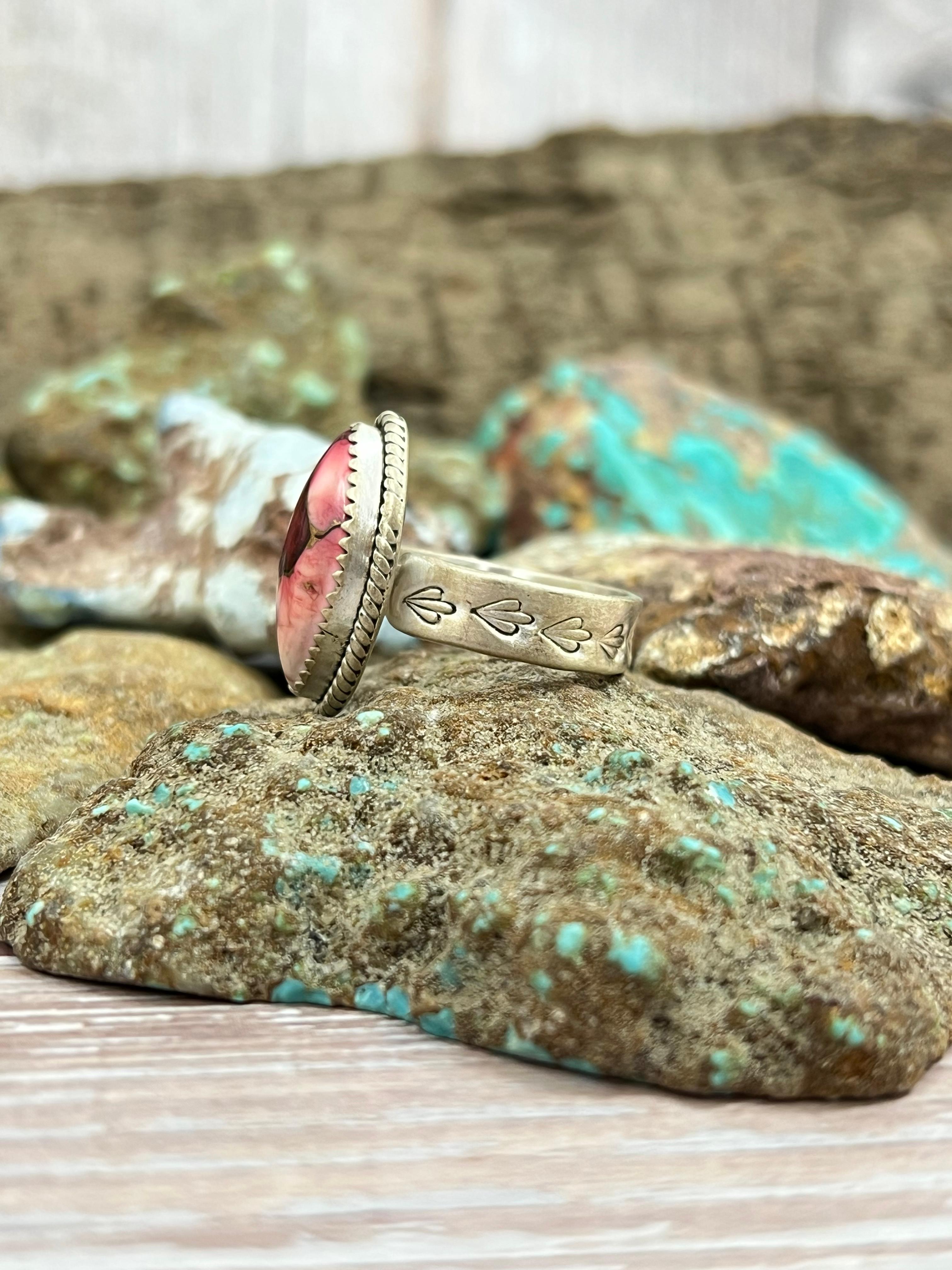 Handmade Sterling Silver Dahlia Rose Adjustable Ring with Signed Nizhoni