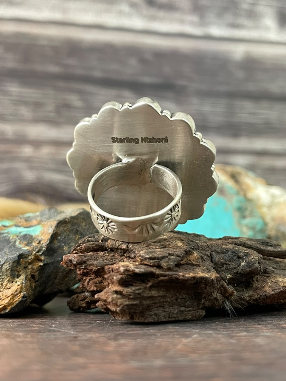 Handmade Sterling Silver Kingman Turquoise NFR Collection: Adjustable Ring Signed Nizhoni