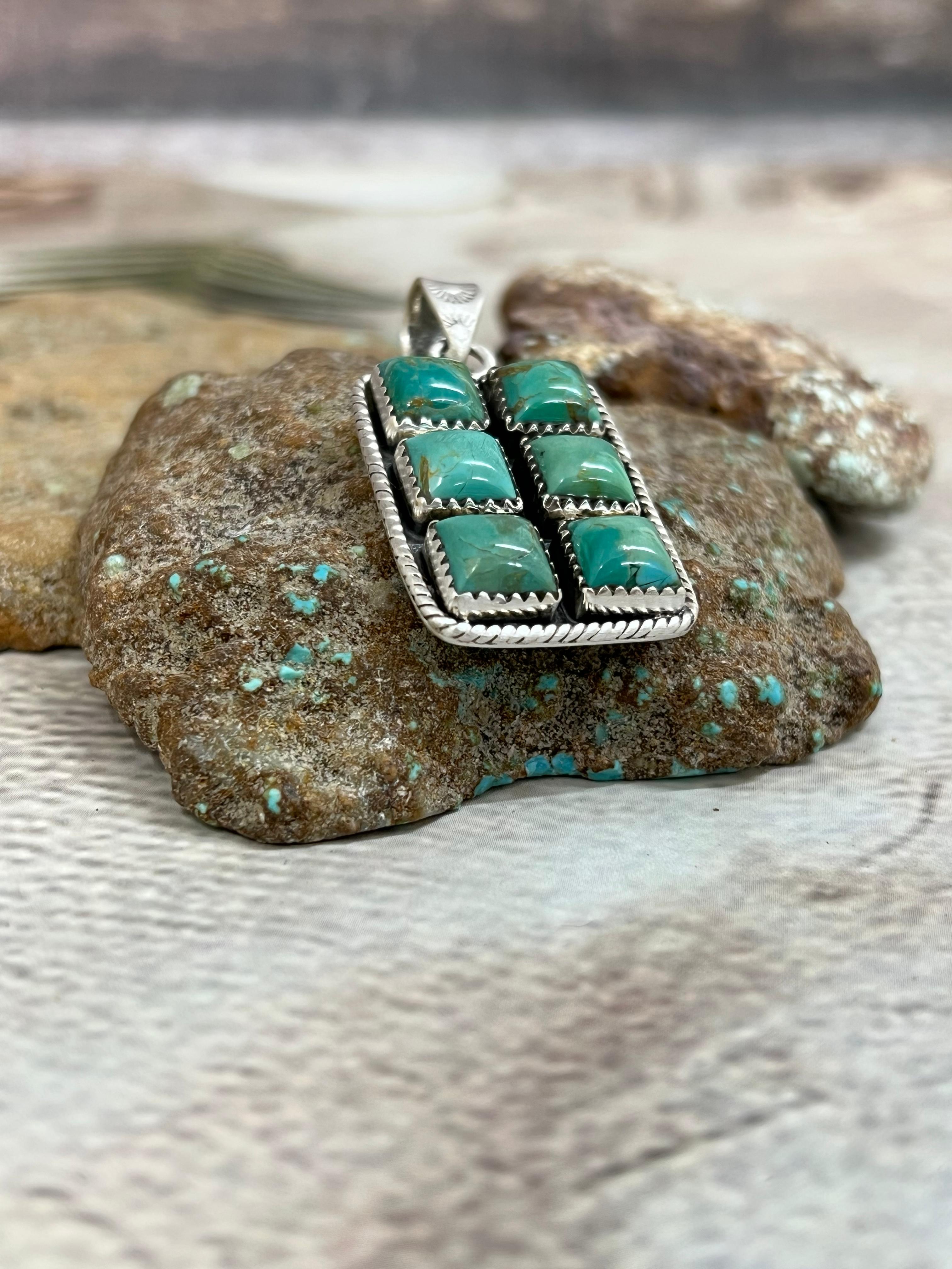 Handmade Sterling Silver Kingman Turquoise Pendant Signed Nizhoni