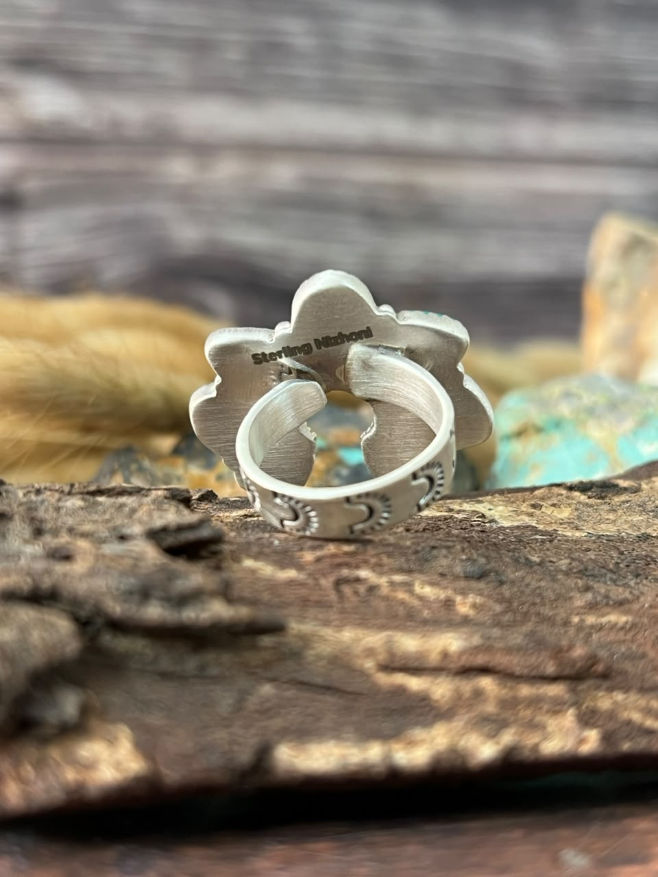 Handmade Sterling Silver Hachita Turquoise Naja Adjustable Ring Signed Nizhoni
