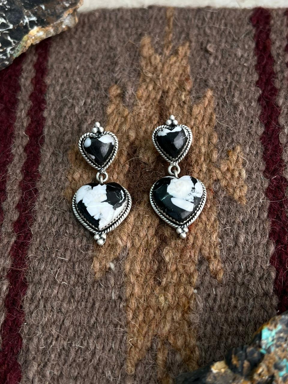 Handmade Sterling Silver White Buffalo Post Earrings "Signed Nizhoni"