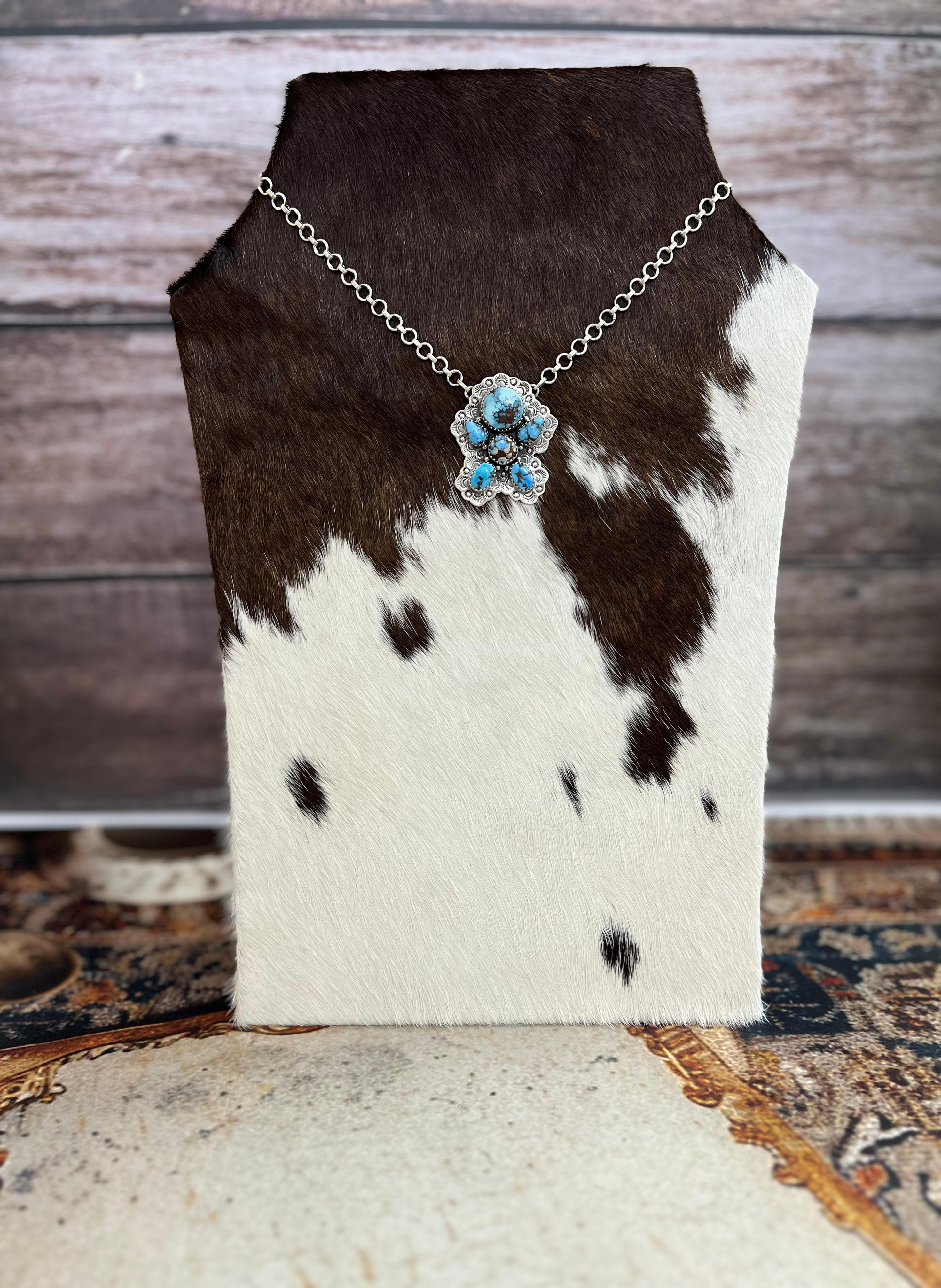 Handmade Sterling Silver Golden Hills Turquoise Necklace with Signed Nizhoni