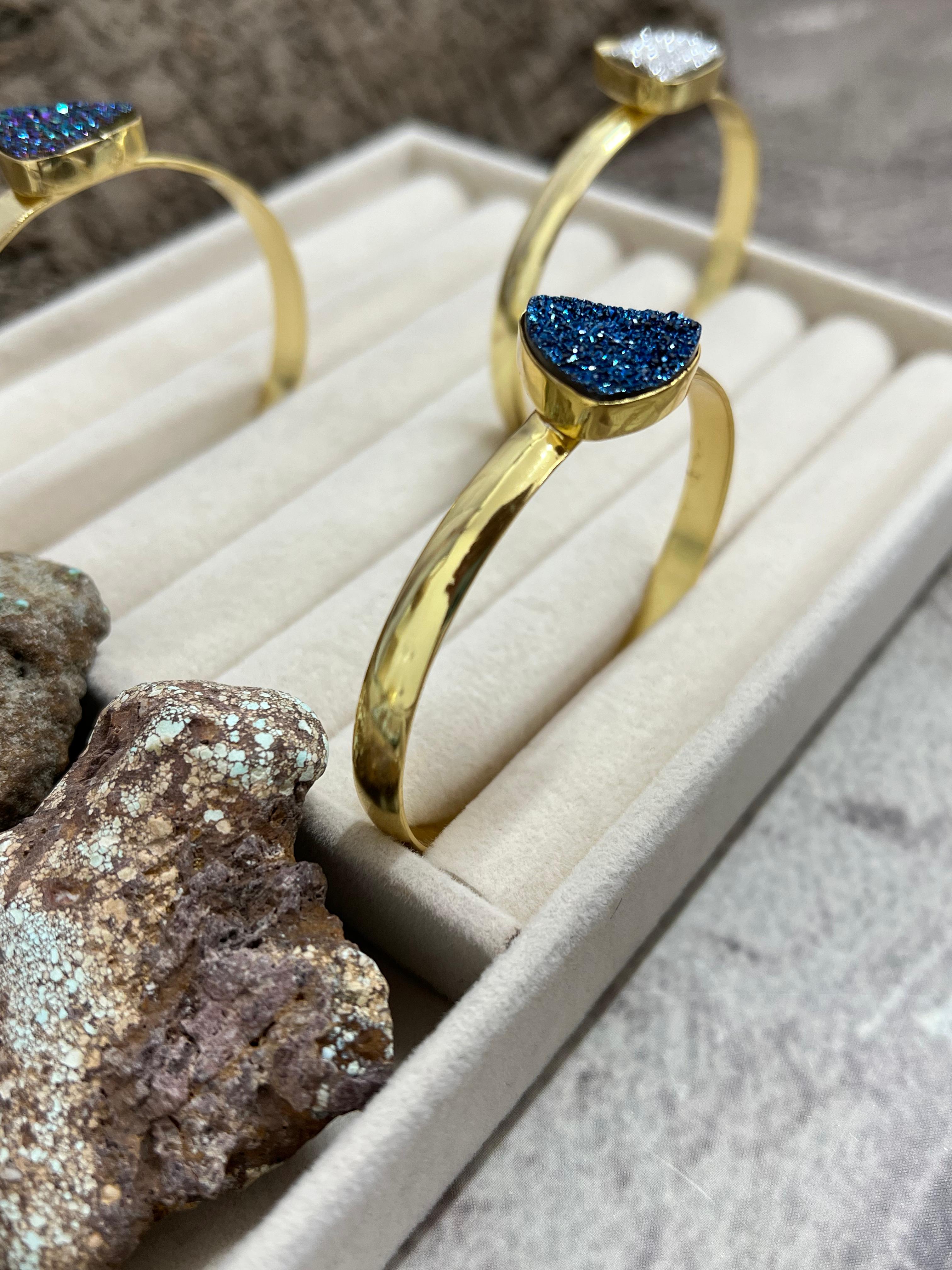 “The Boho Collection” Handmade Natural Gold Plated Druzy Thin Cuff Bracelet