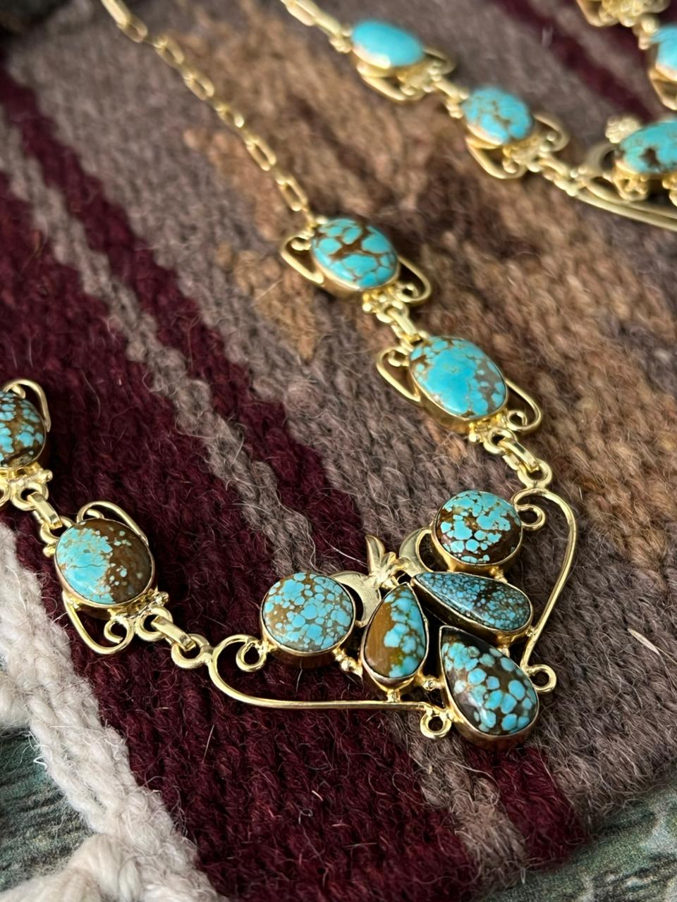 “The Golden Collection” Handmade Number 8 Turquoise with Gold Drop Necklace
