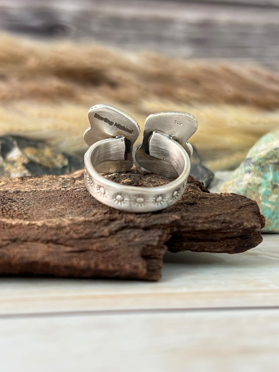 Handmade Sterling Silver Kingman Turquoise Adjustable Ring Signed Nizhoni
