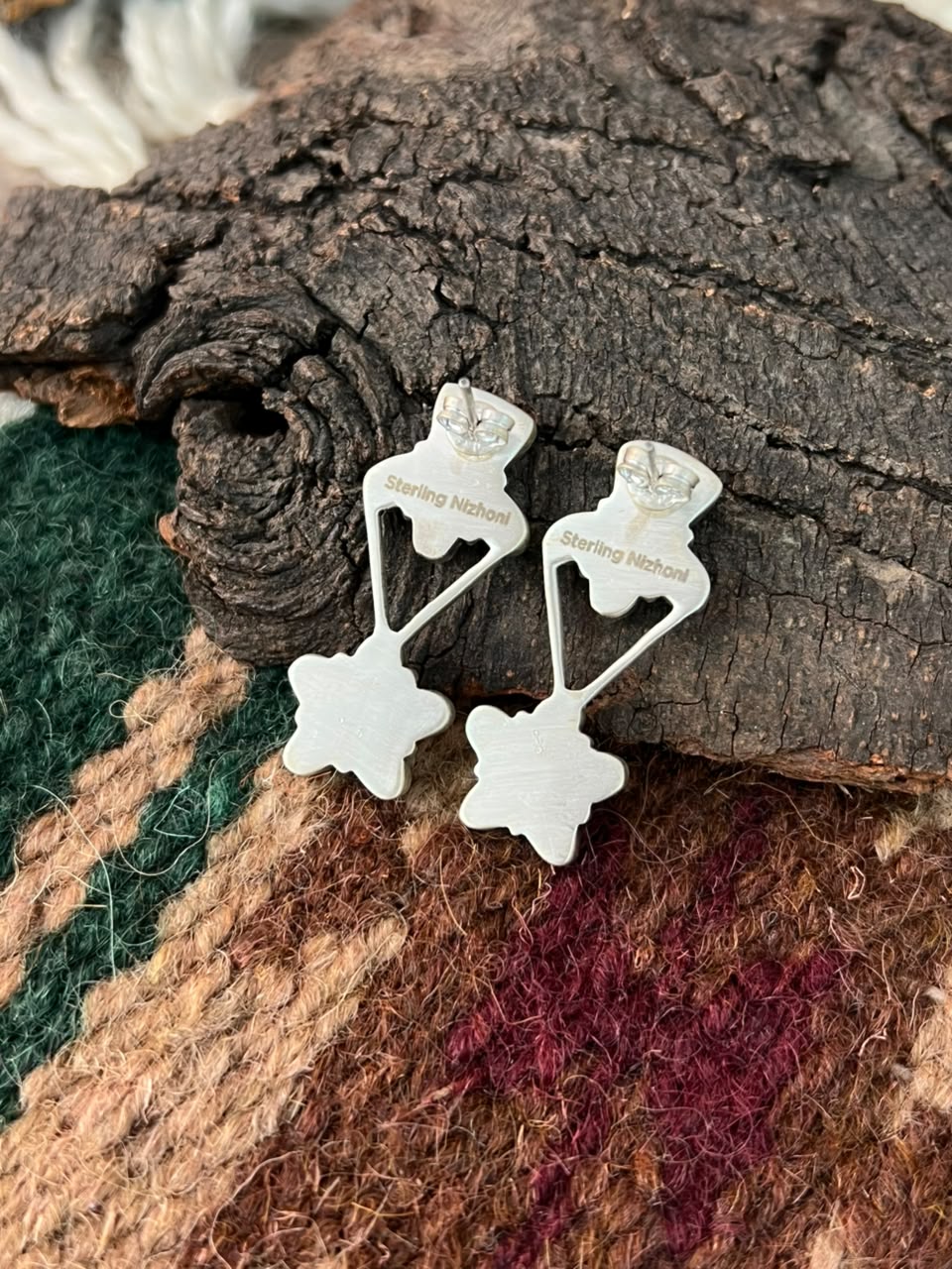 Handmade Sterling Silver Kingman Turquoise with Wildhorse Magnesite Post Earrings Signed Nizhoni