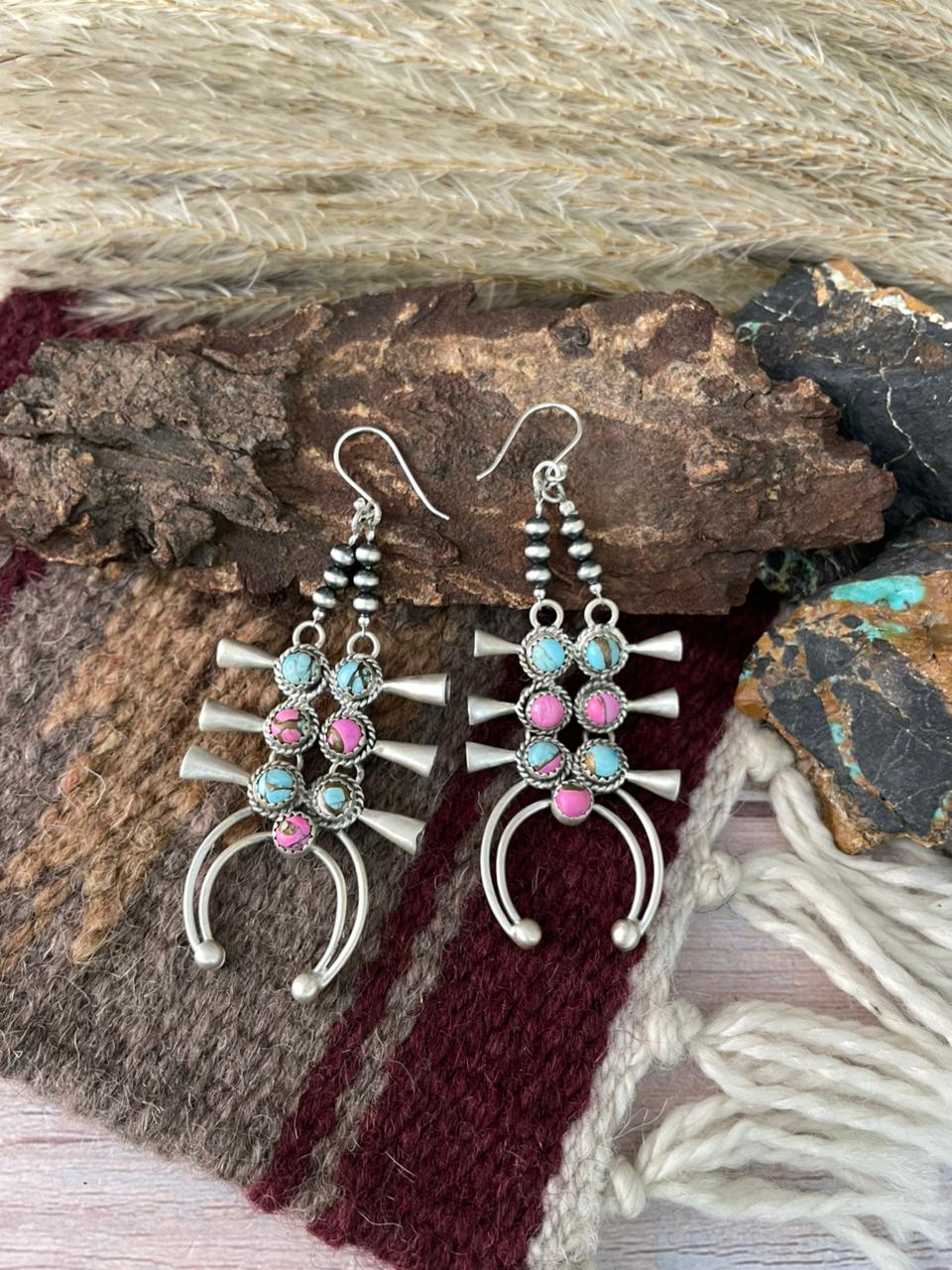 Handmade Sterling Silver Cotton Candy Hook Dangle Earrings "Signed Nizhoni"