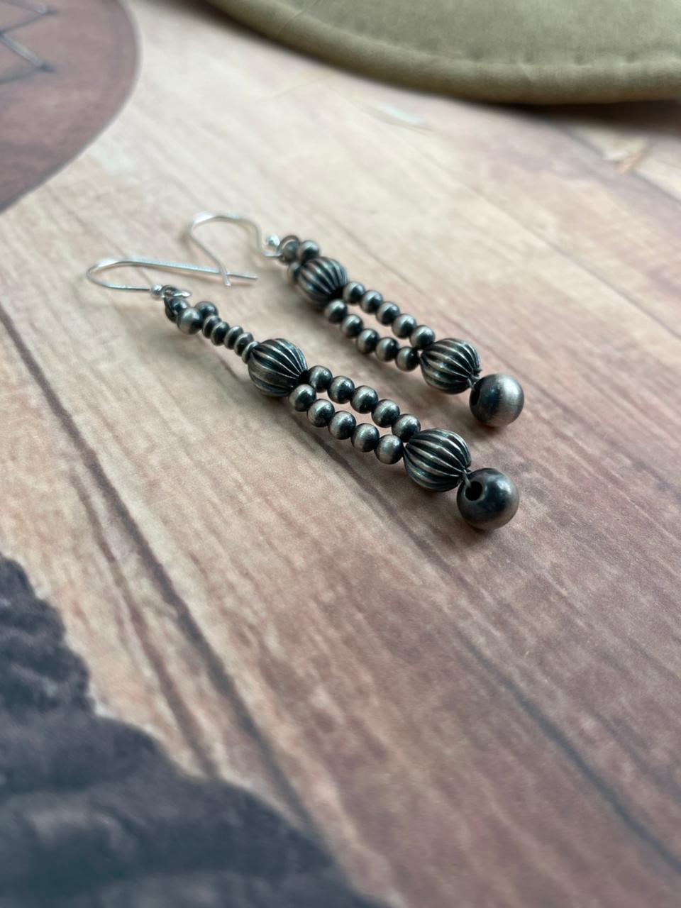 Handmade Sterling Silver Beaded Hook Dangle Earrings (6)