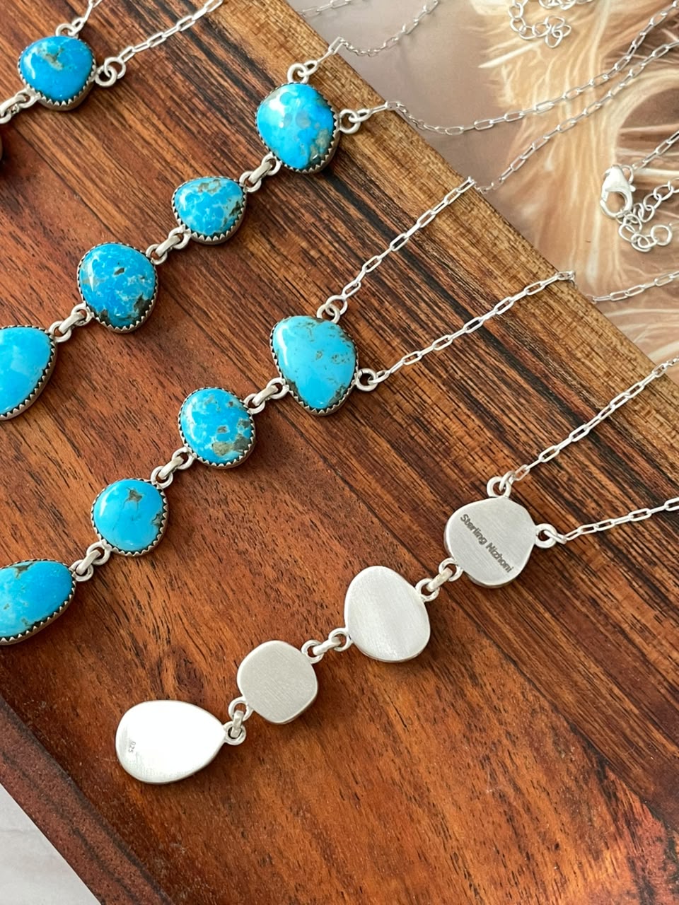 Handmade Sterling Silver Blue Kingman Turquoise Necklace Signed Nizhoni