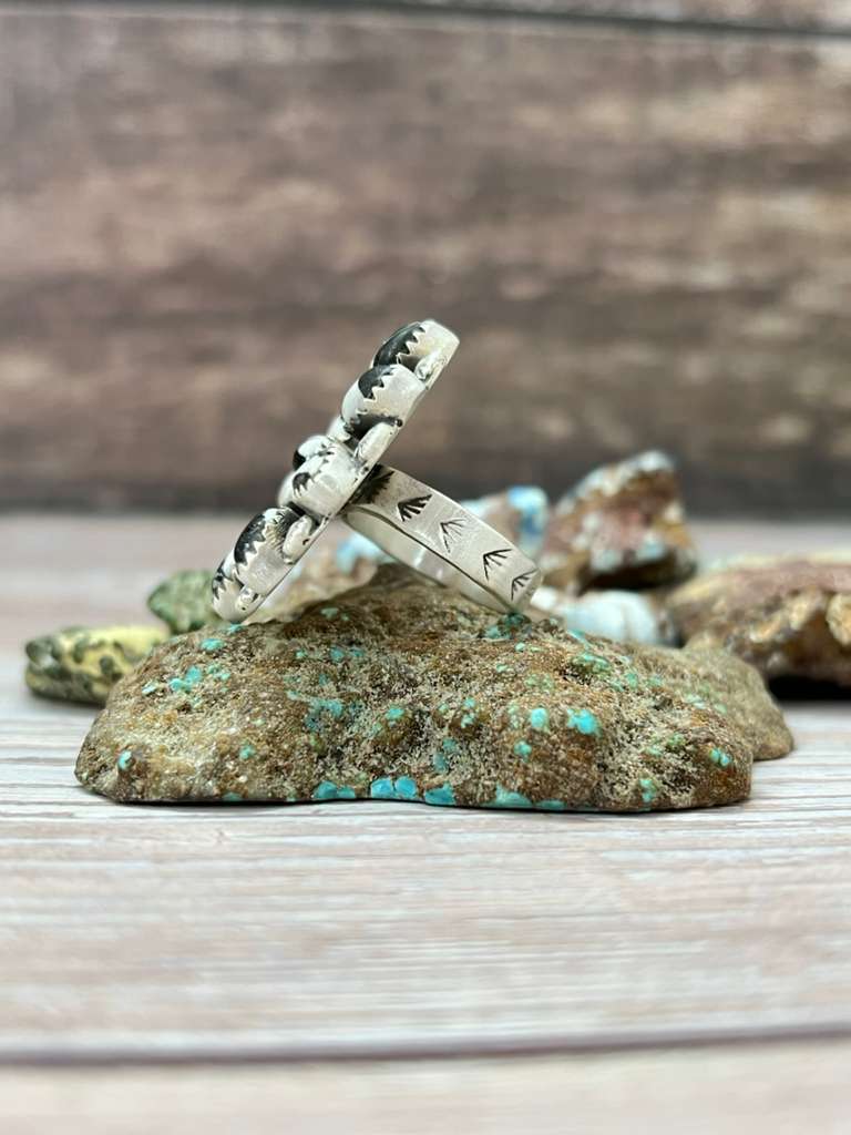 Handmade Sterling Silver White Buffalo Adjustable Ring "Signed Nizhoni" (1)