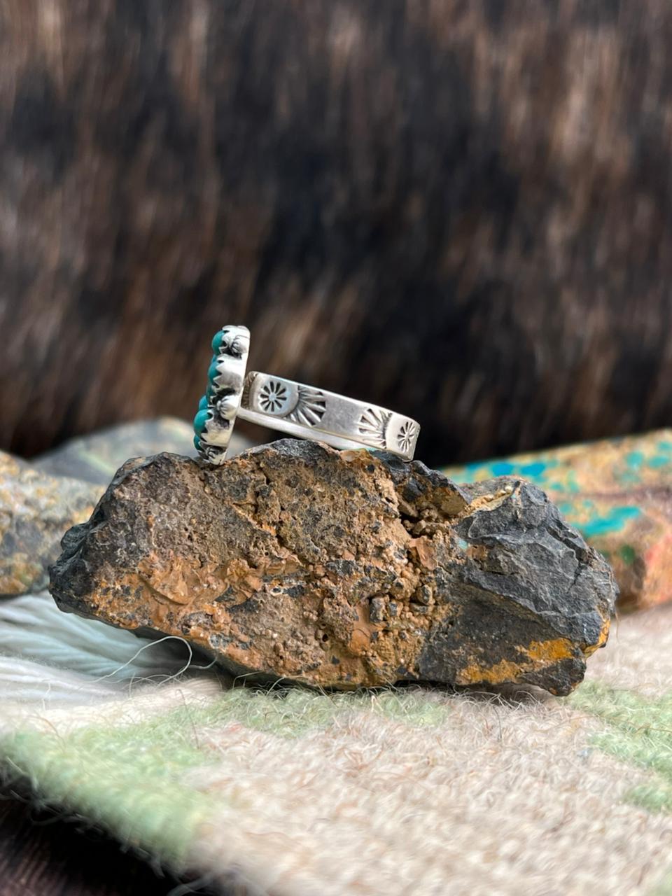 Handmade Sterling Silver Kingman Turquoise Adjustable Ring "Signed Nizhoni"