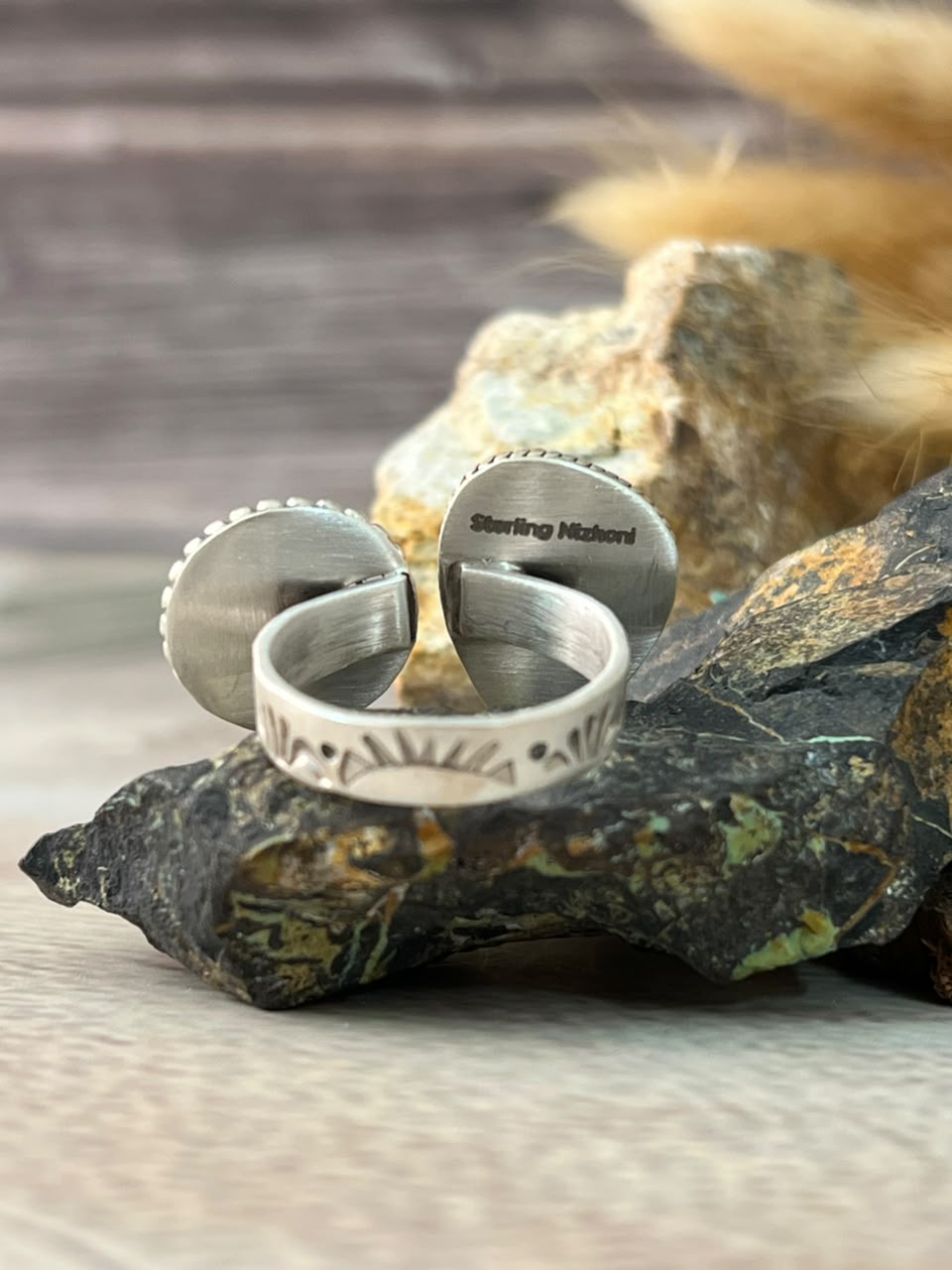 Handmade Sterling Silver Egyptian Turquoise Adjustable Ring Signed Nizhoni