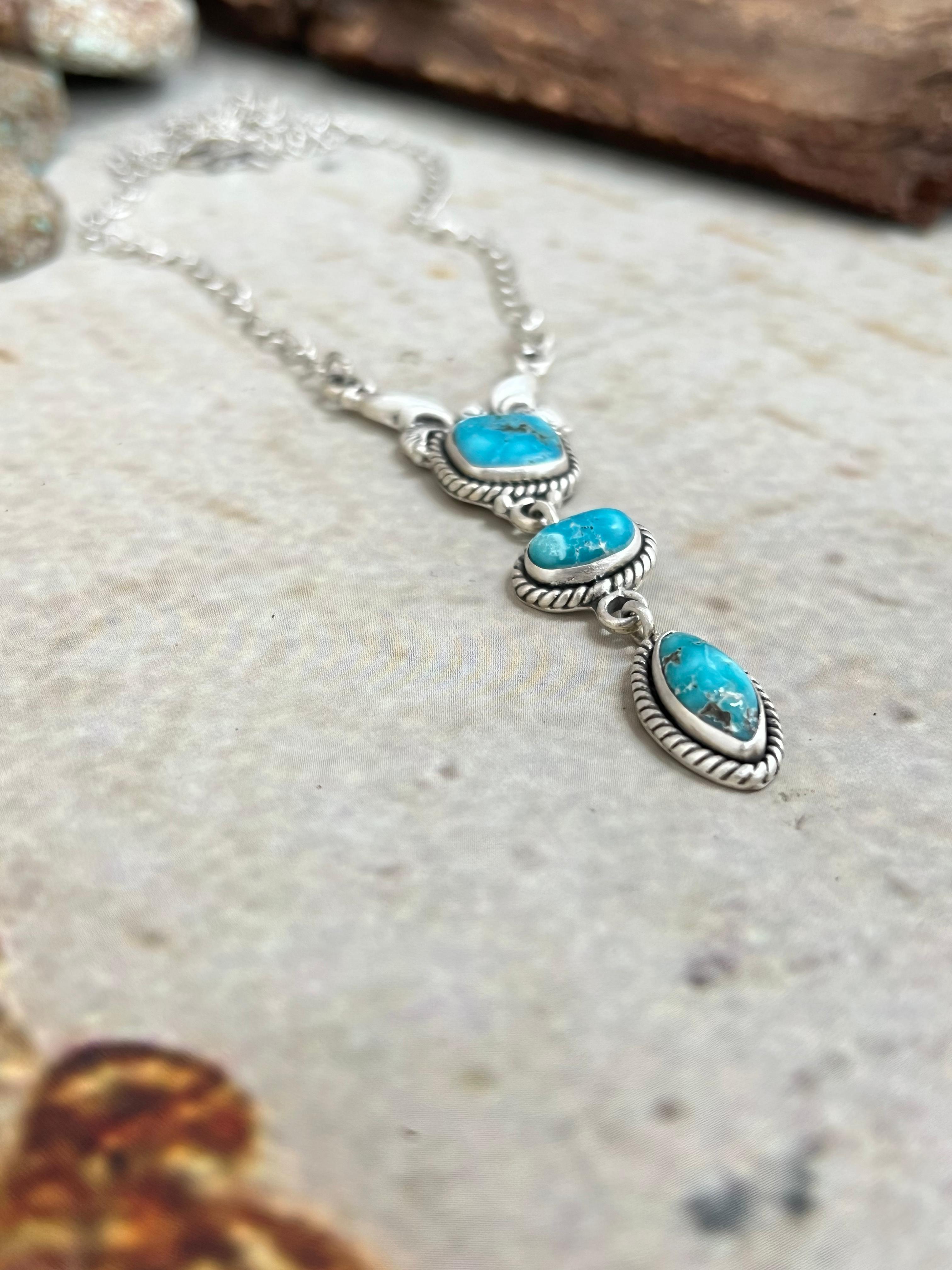 Handmade Sterling Silver White Water Turquoise Necklace Signed Nizhoni