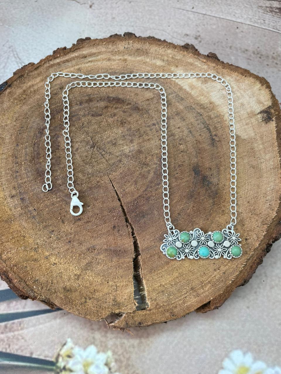 Handmade Sterling Silver Kingman Turquoise Necklace "Signed Nizhoni"