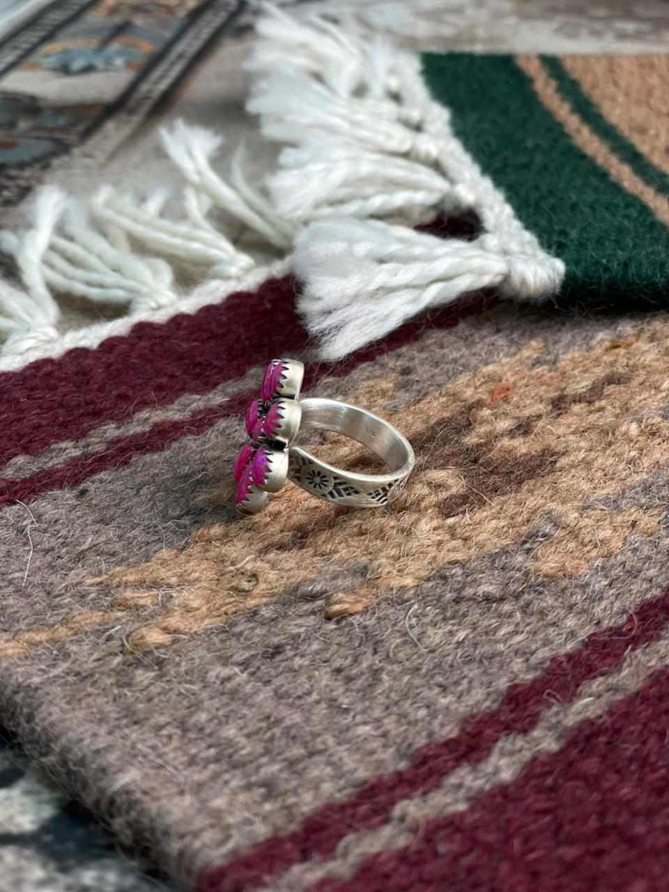 Handmade Sterling Silver Hot Pink Adjustable Ring "Signed Nizhoni"