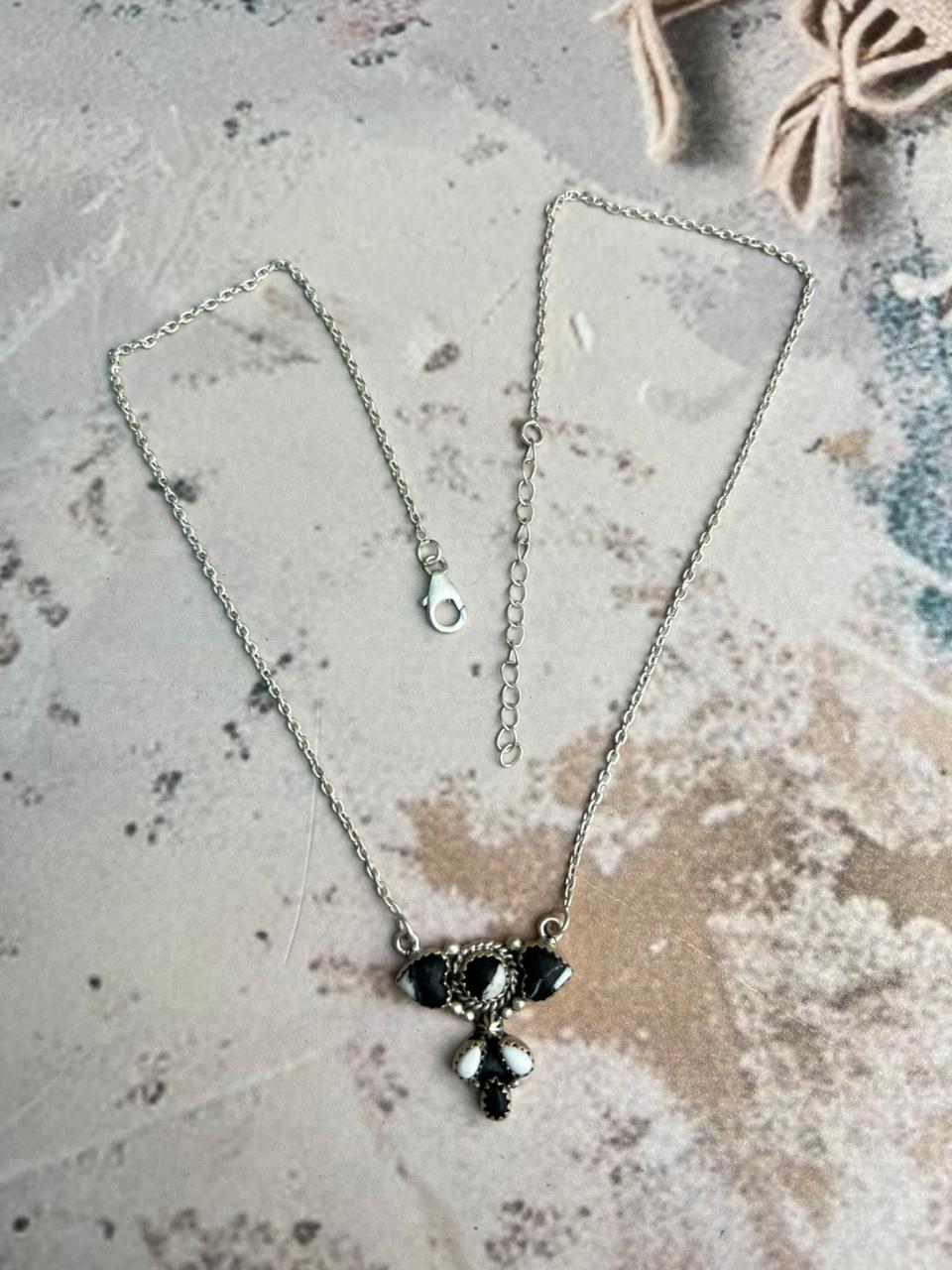 Handmade Sterling Silver White Buffalo Turquoise Necklace "Signed Nizhoni"