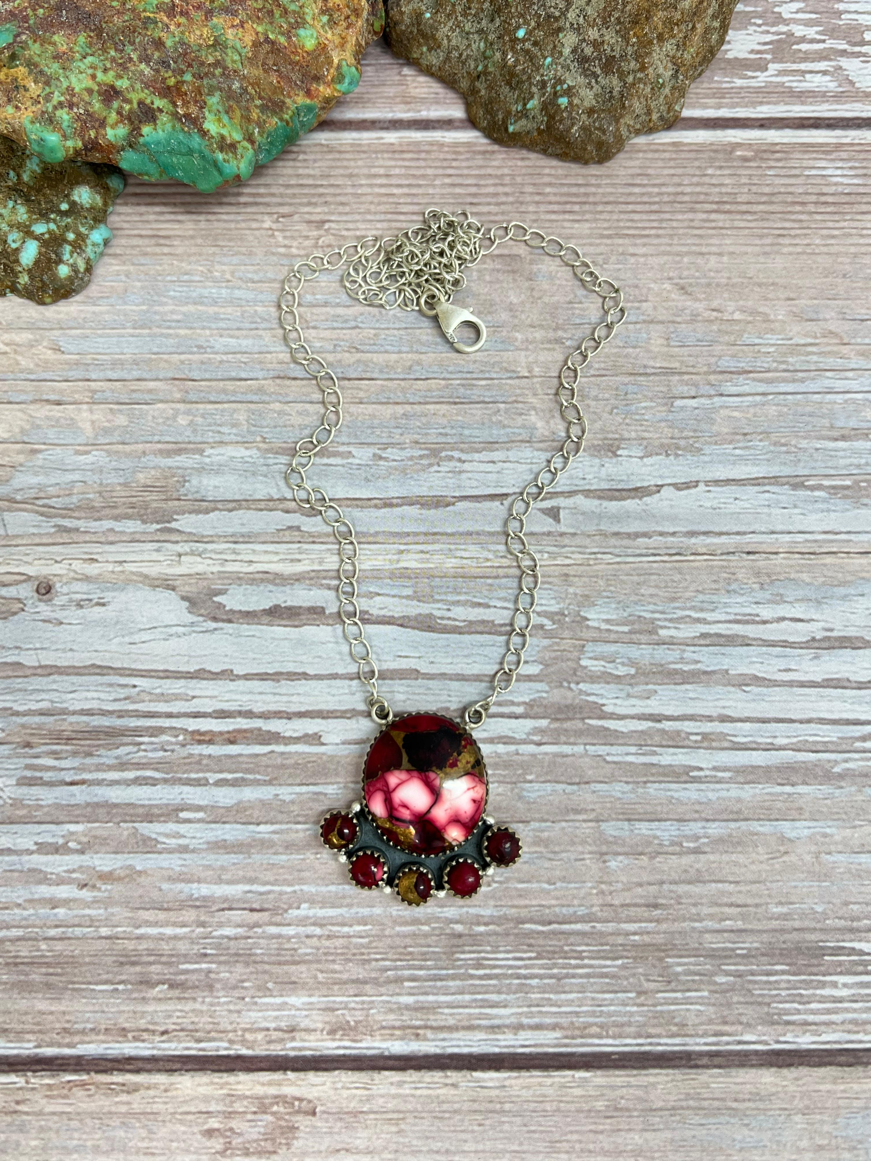 Handmade Sterling Silver Dahlia Rose Necklace with Signed Nizhoni (3)