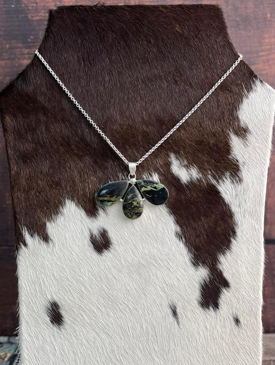Handmade Sterling Silver Blackjack Turquoise Necklace "Signed Nizhoni"